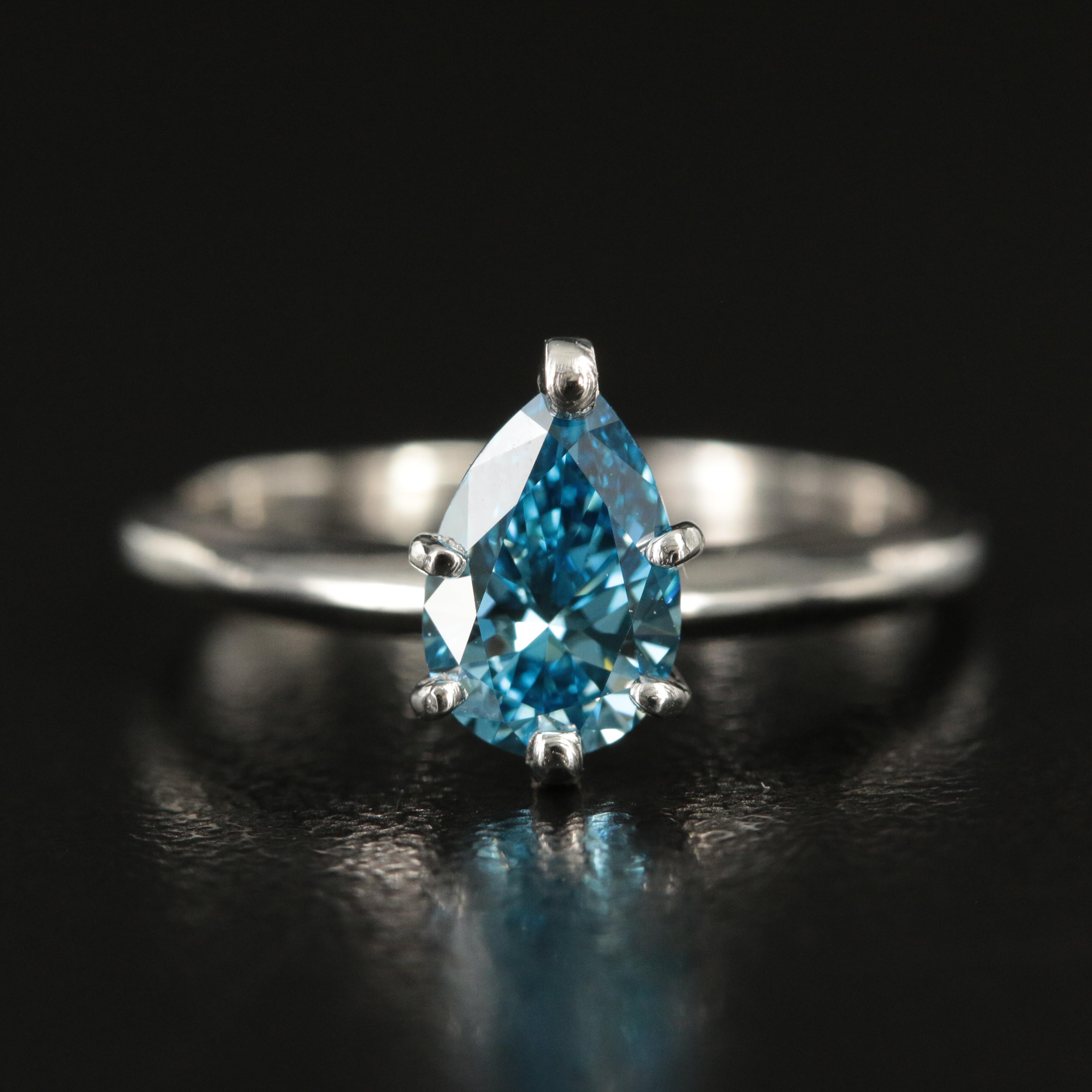 Platinum 1.01 CT Fancy Blue Diamond Solitaire Ring