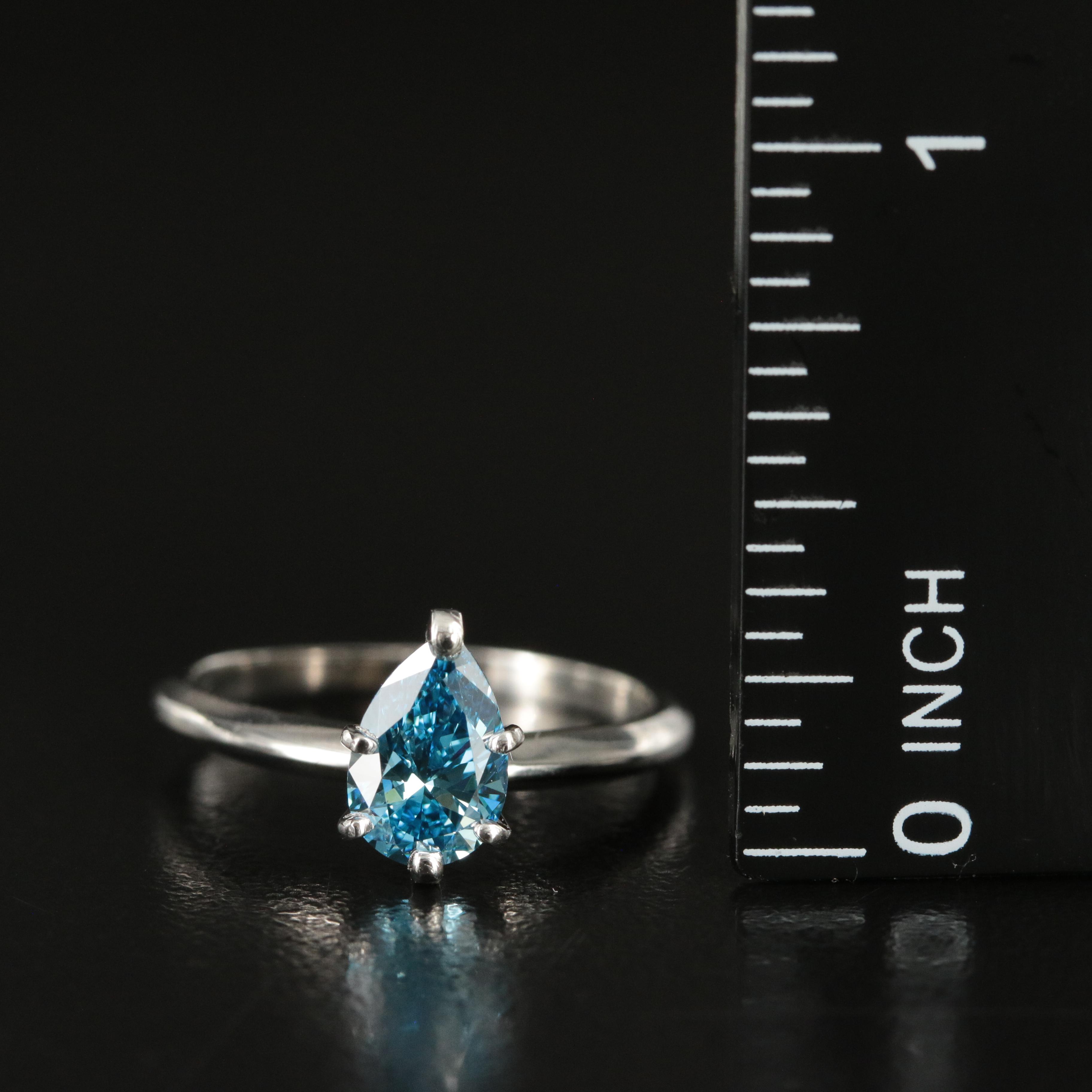 Platinum 1.01 CT Fancy Blue Diamond Solitaire Ring