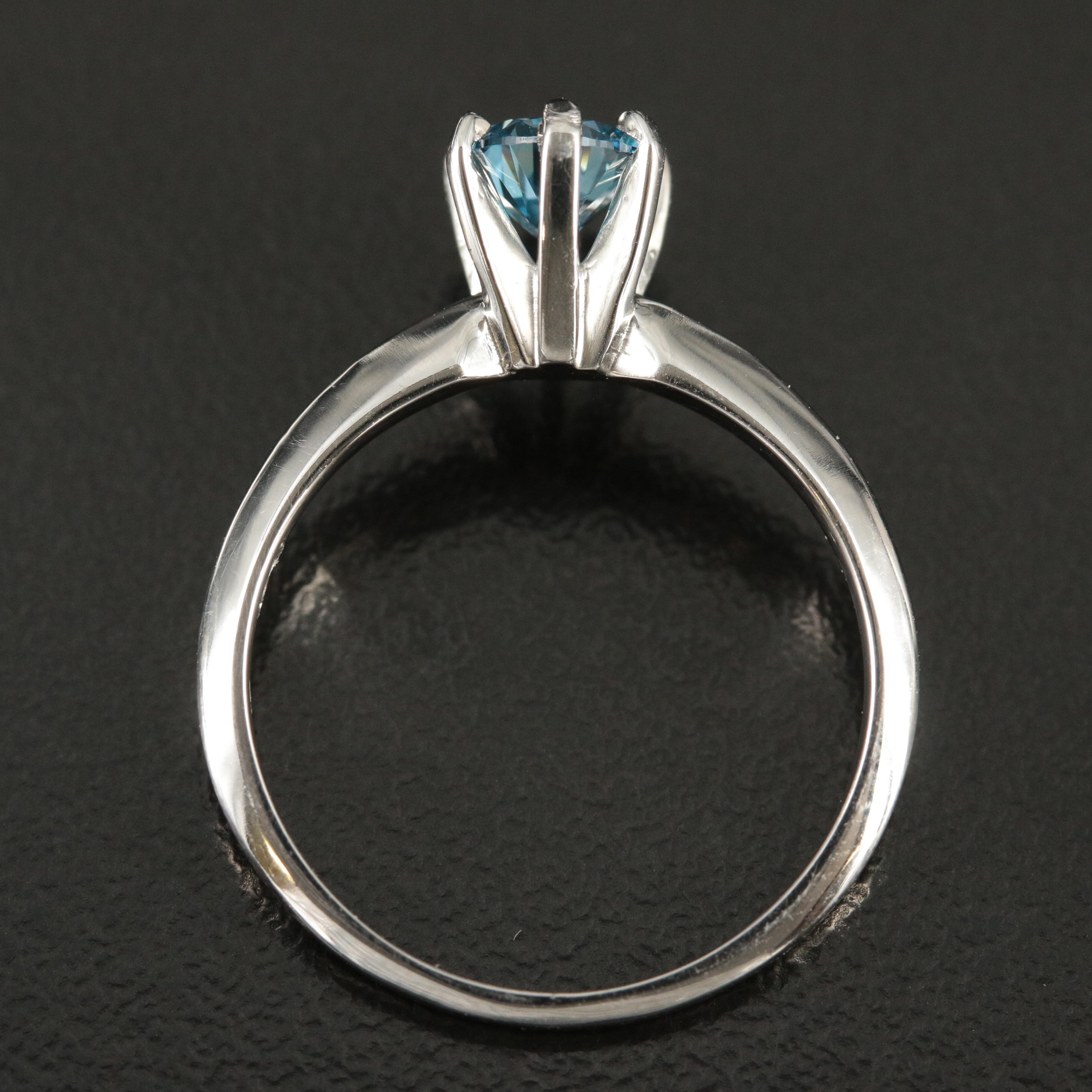 Platinum 1.01 CT Fancy Blue Diamond Solitaire Ring