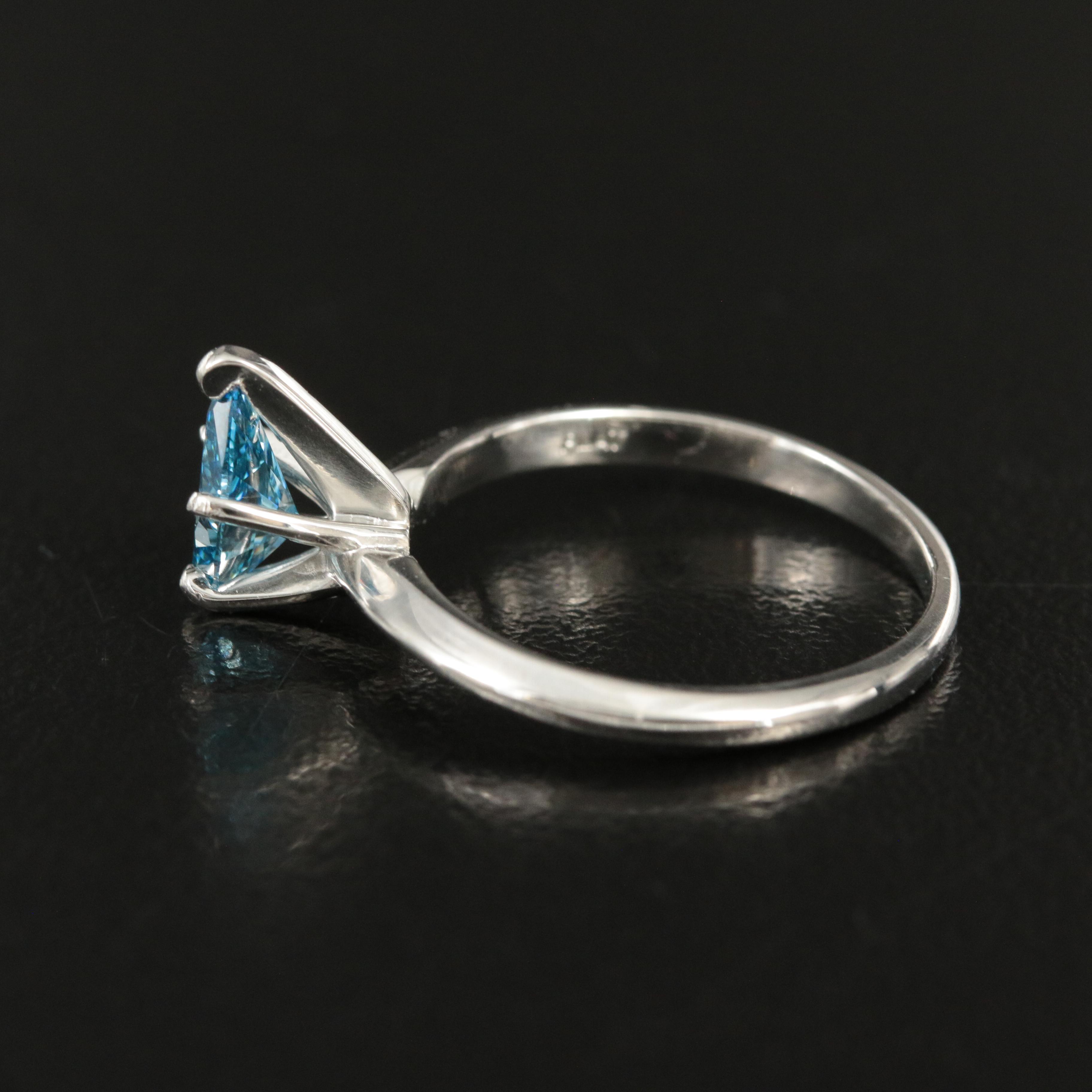 Platinum 1.01 CT Fancy Blue Diamond Solitaire Ring