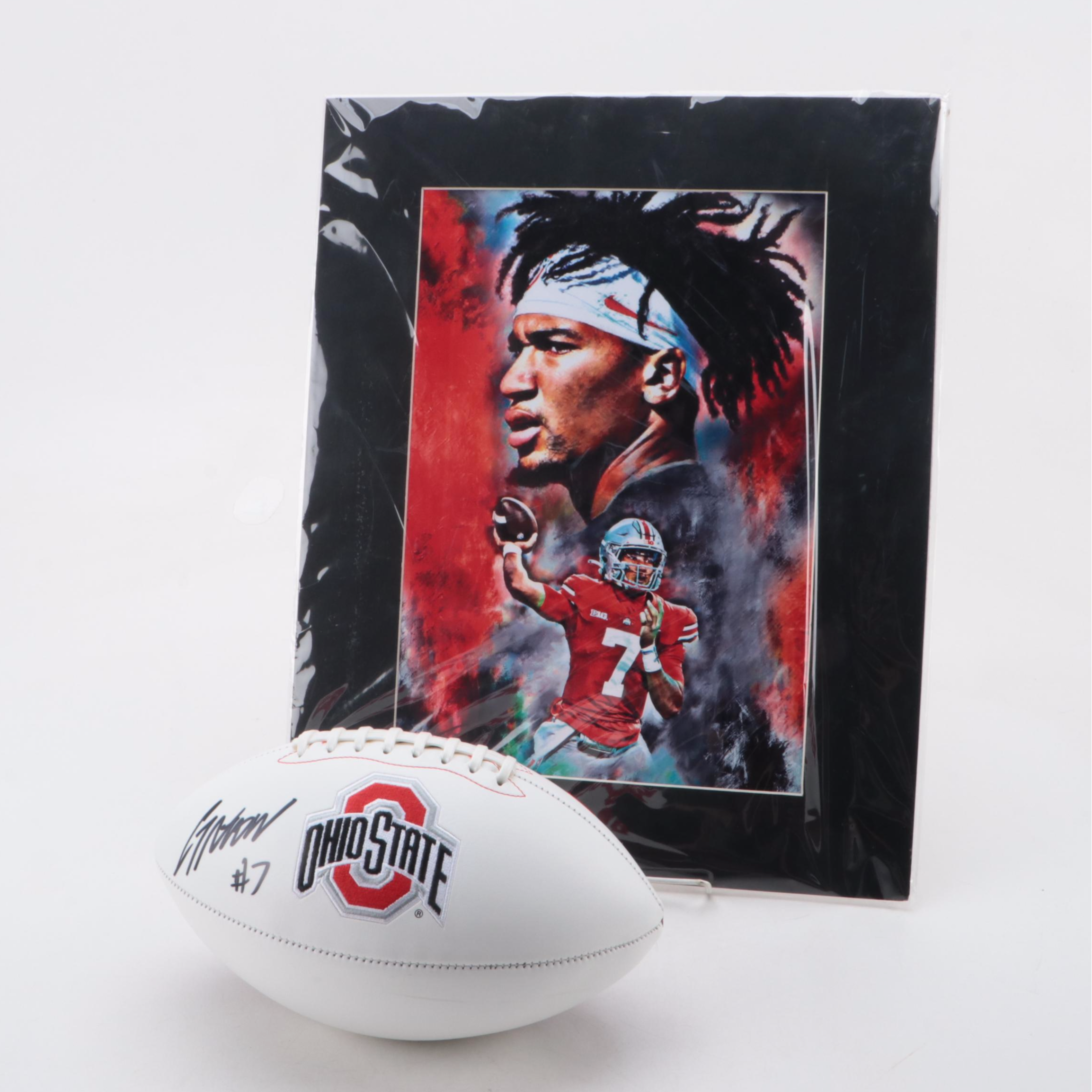 CJ Stroud Signed Ohio State Buckeyes Football with Matted Artwork