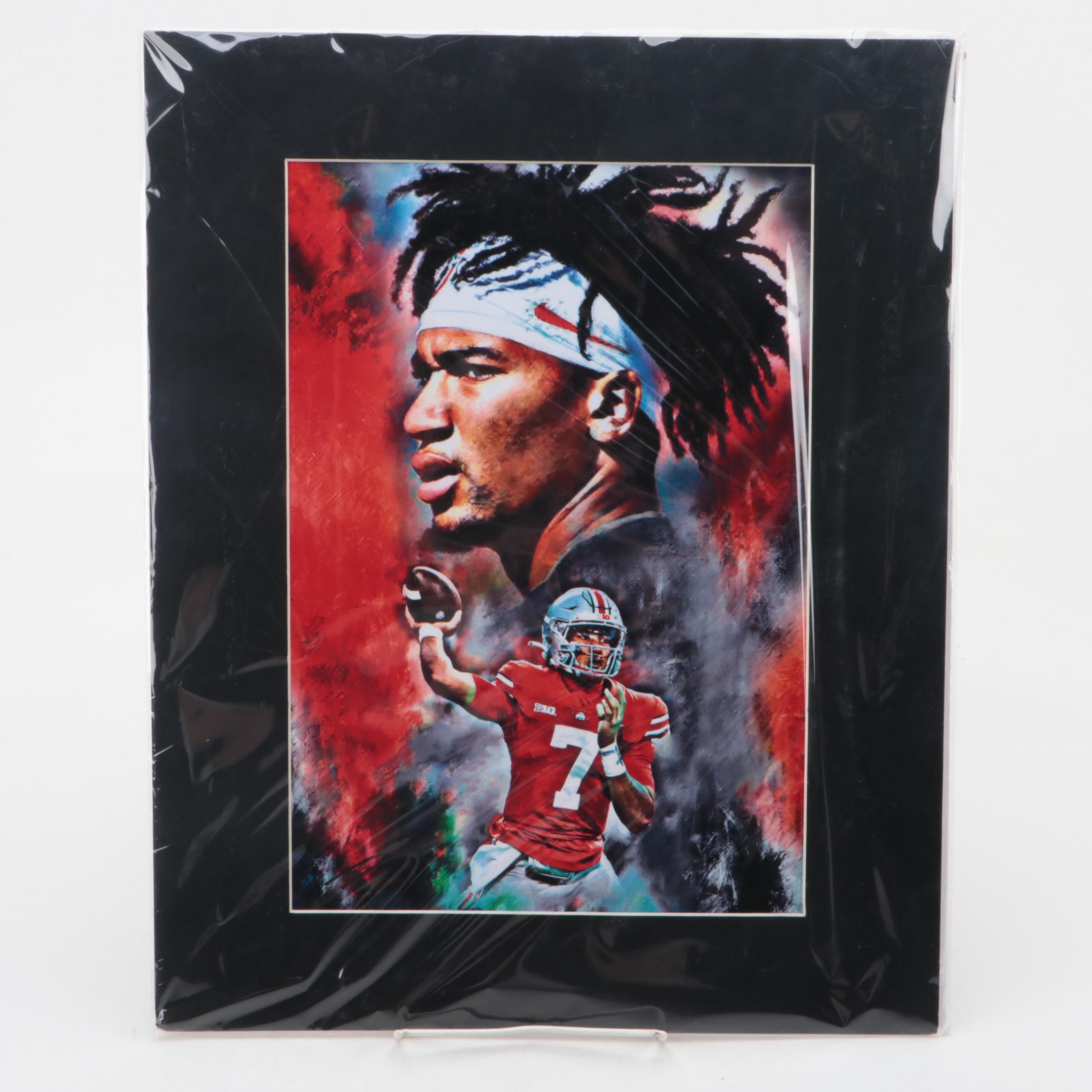 CJ Stroud Signed Ohio State Buckeyes Football with Matted Artwork