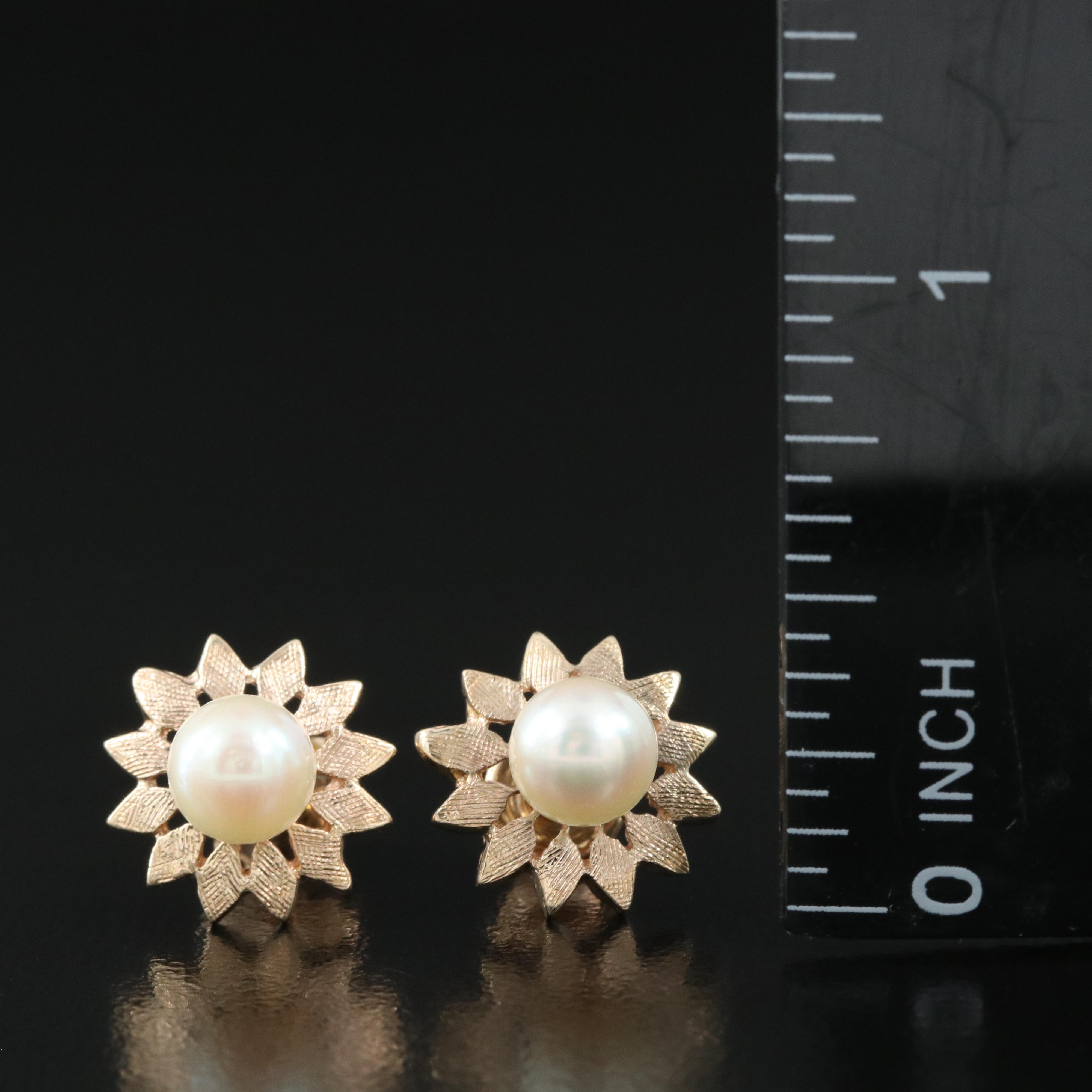 Vintage 14K Pearl Flower Stud Earrings