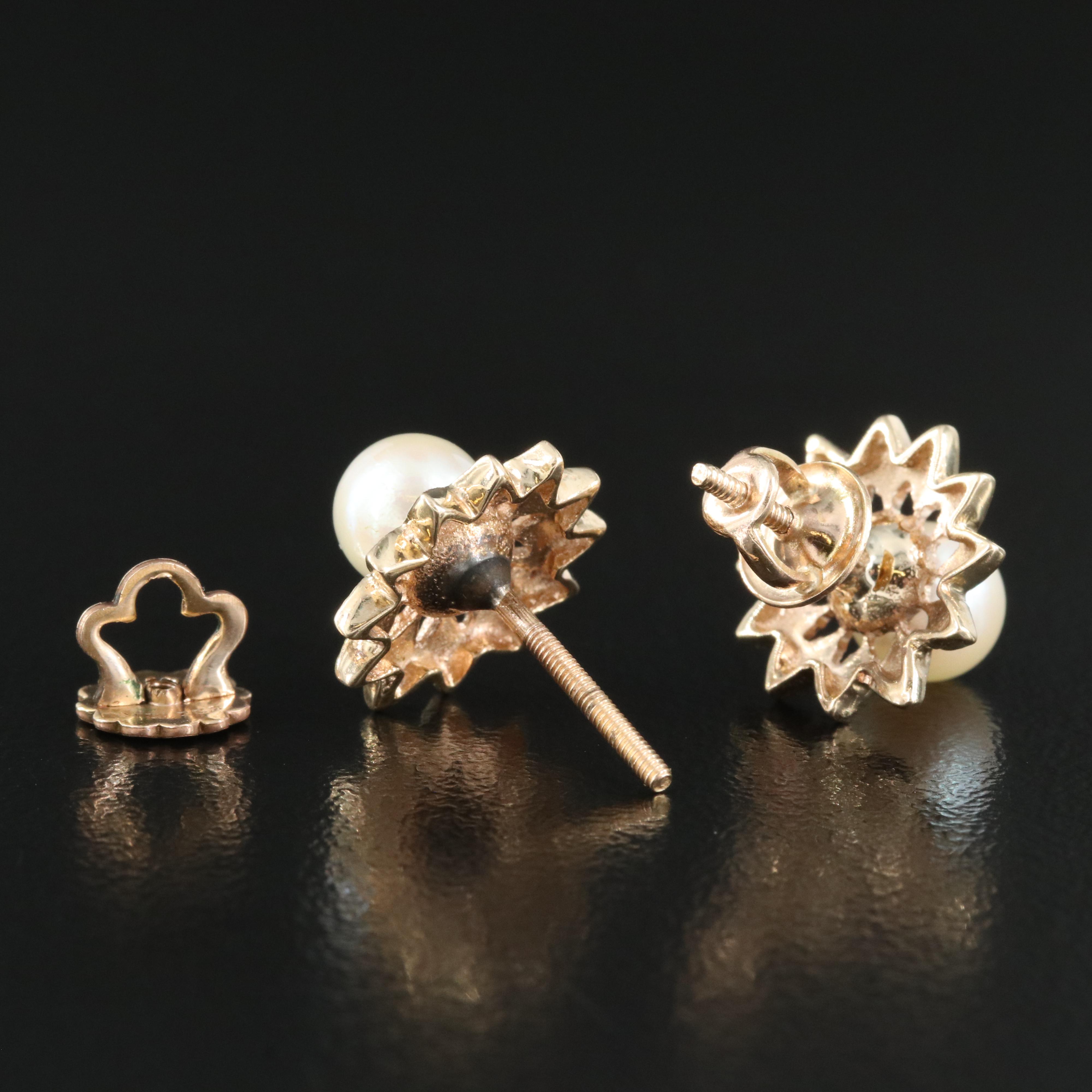Vintage 14K Pearl Flower Stud Earrings