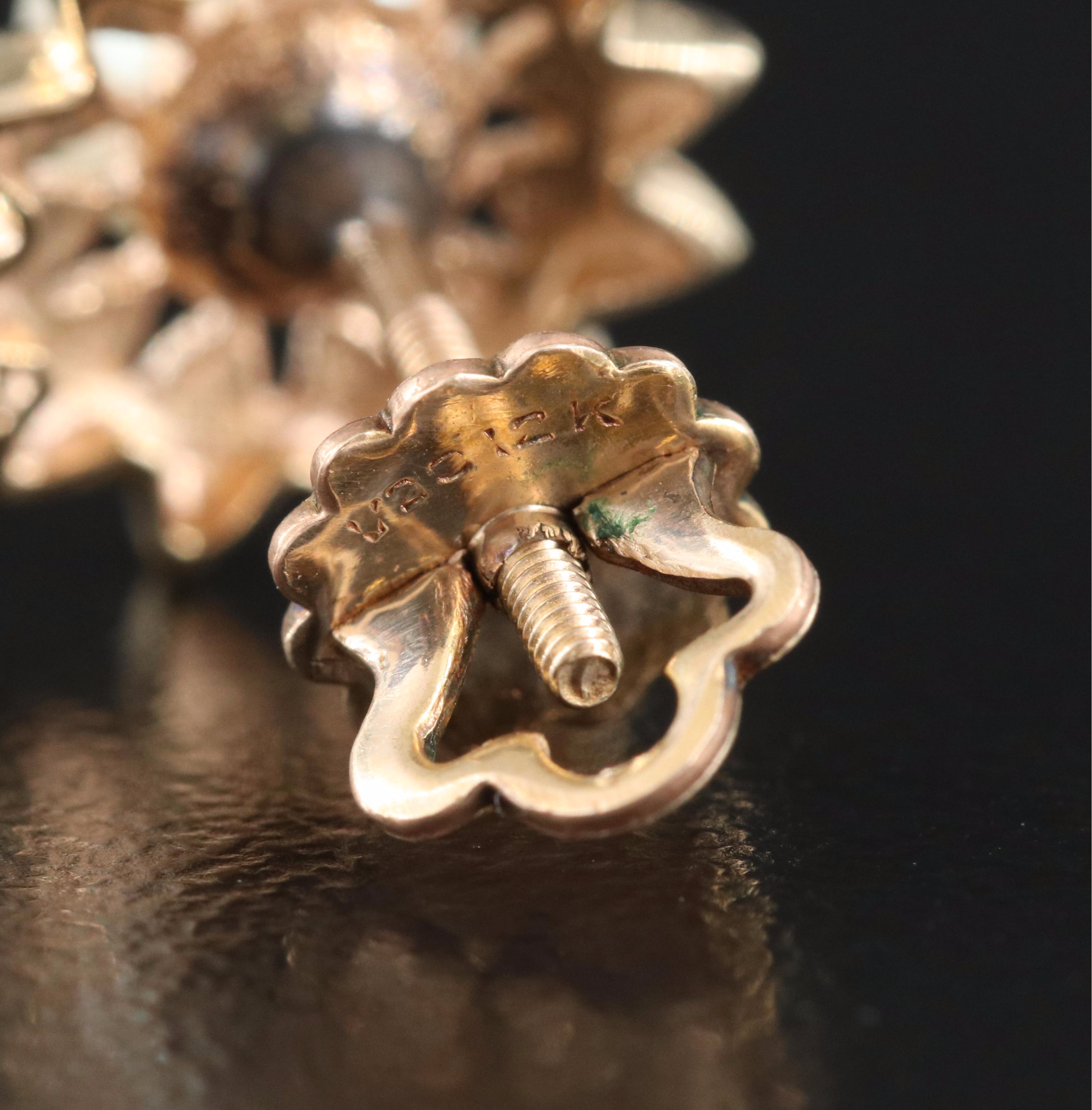 Vintage 14K Pearl Flower Stud Earrings