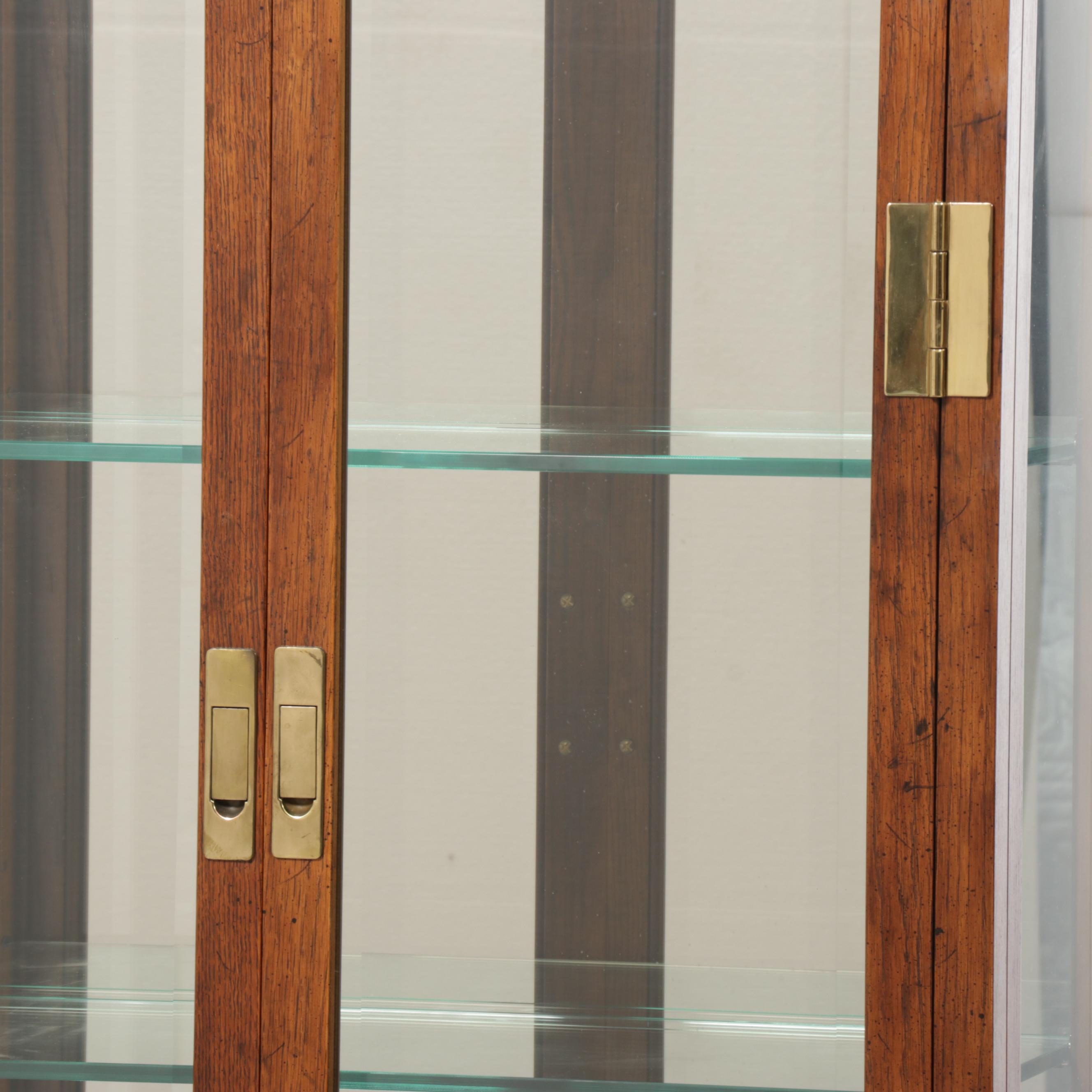 Henredon Modern Oak and Brass Mounted Glass Display Cabinet