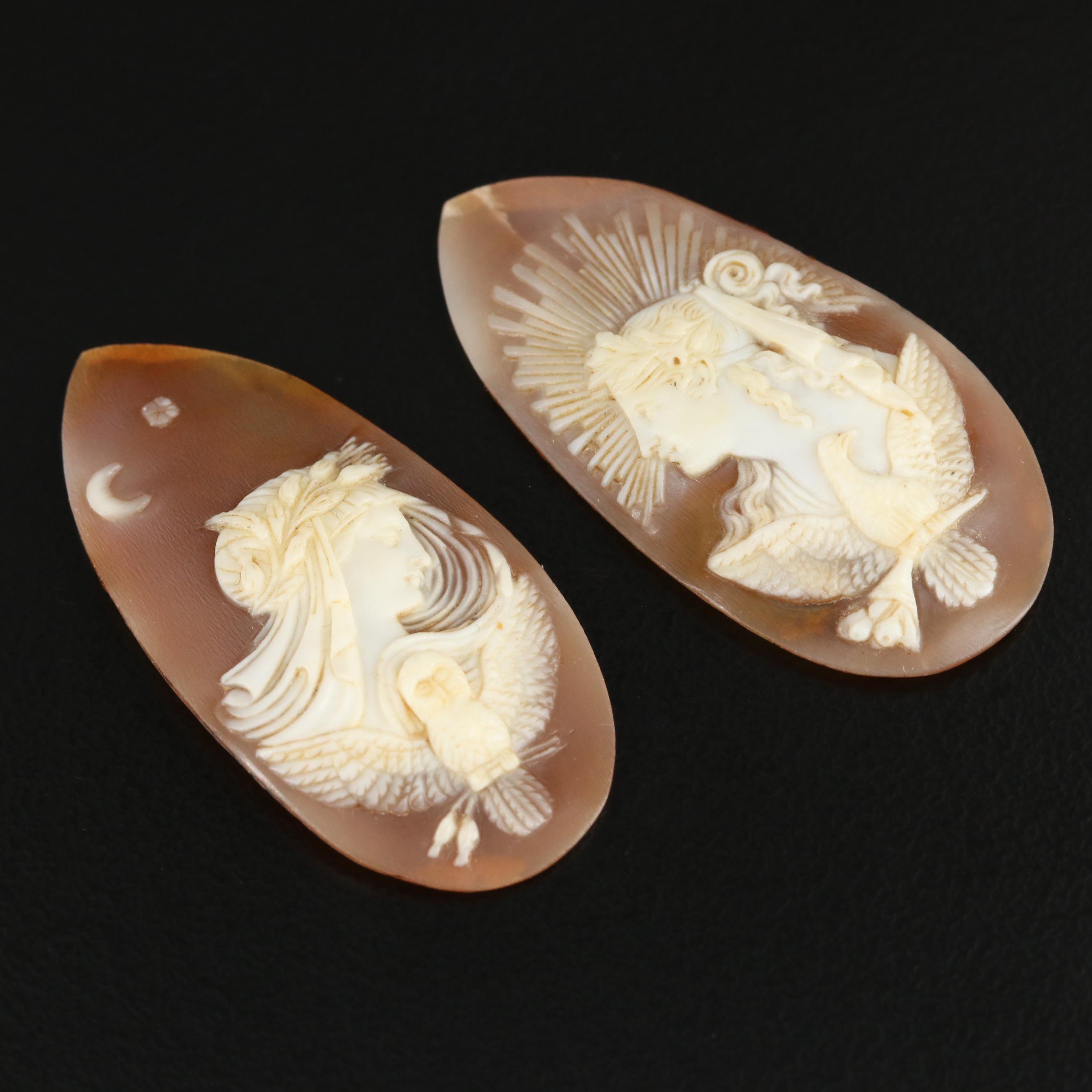 Loose Shell Cameos Featuring an Allegory of "Day and Night"