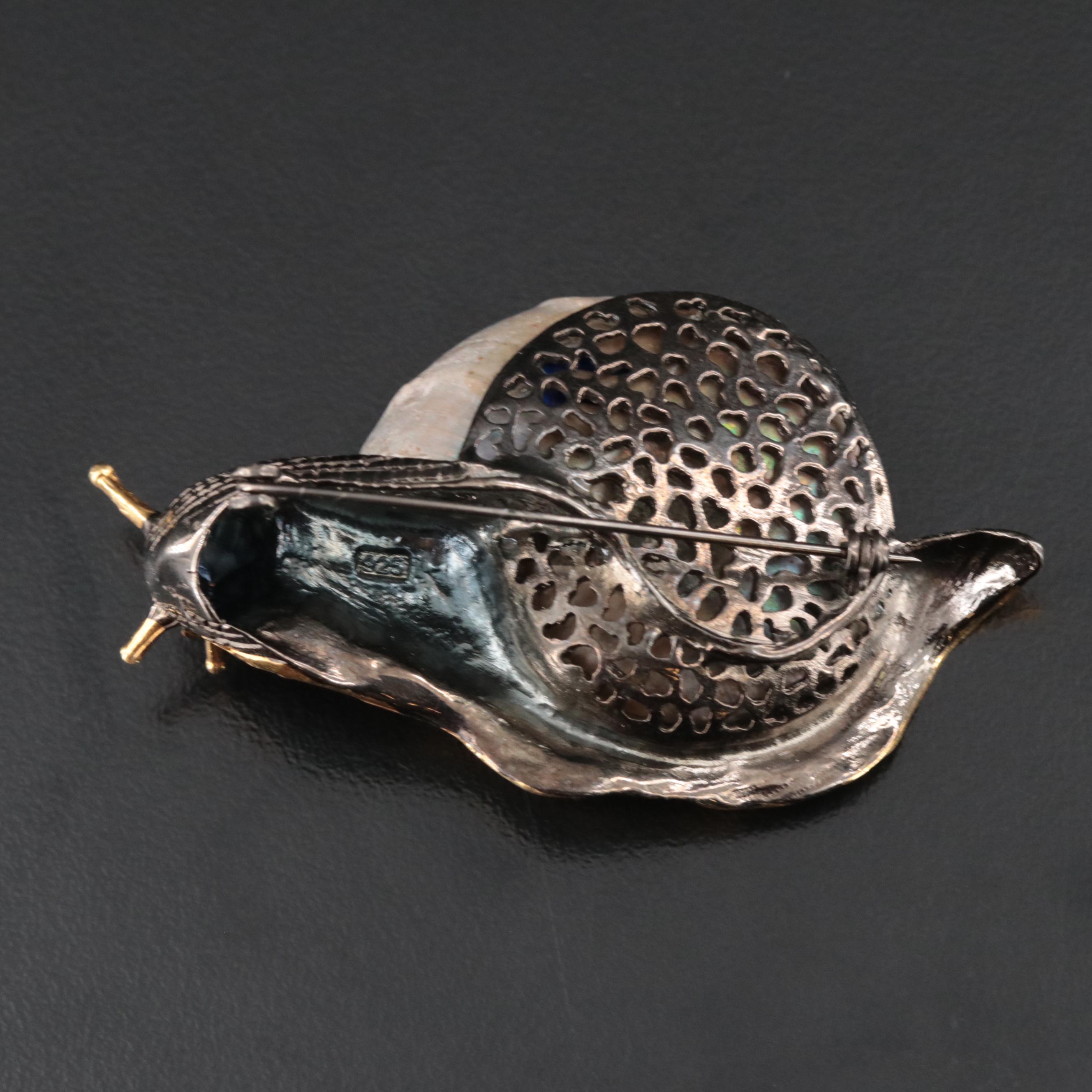 Sterling Snail Brooch with an Ammonite Shell