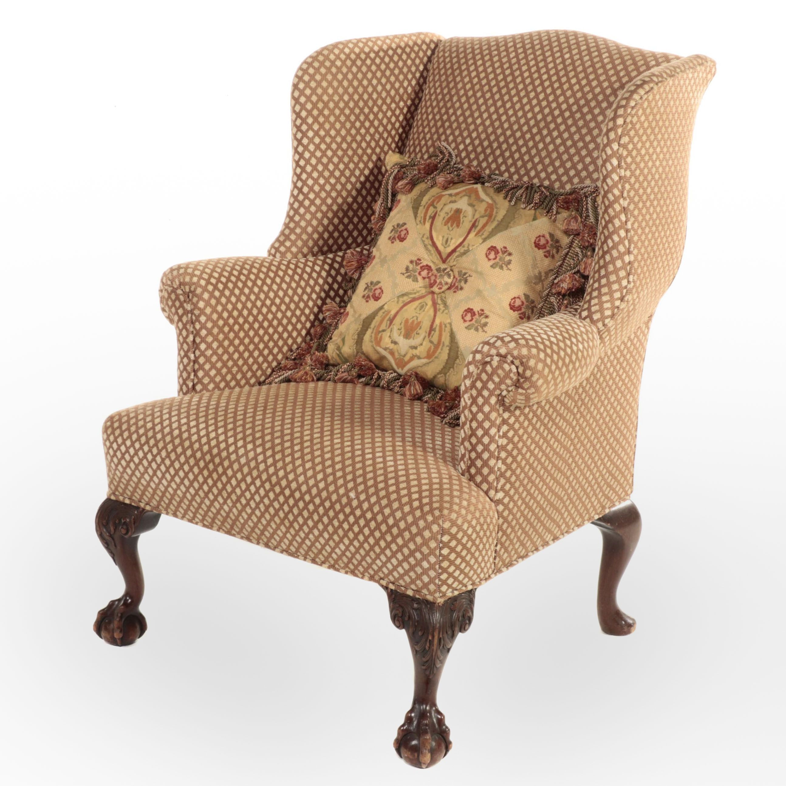 Chippendale Style Wingback Chair with Pillow
