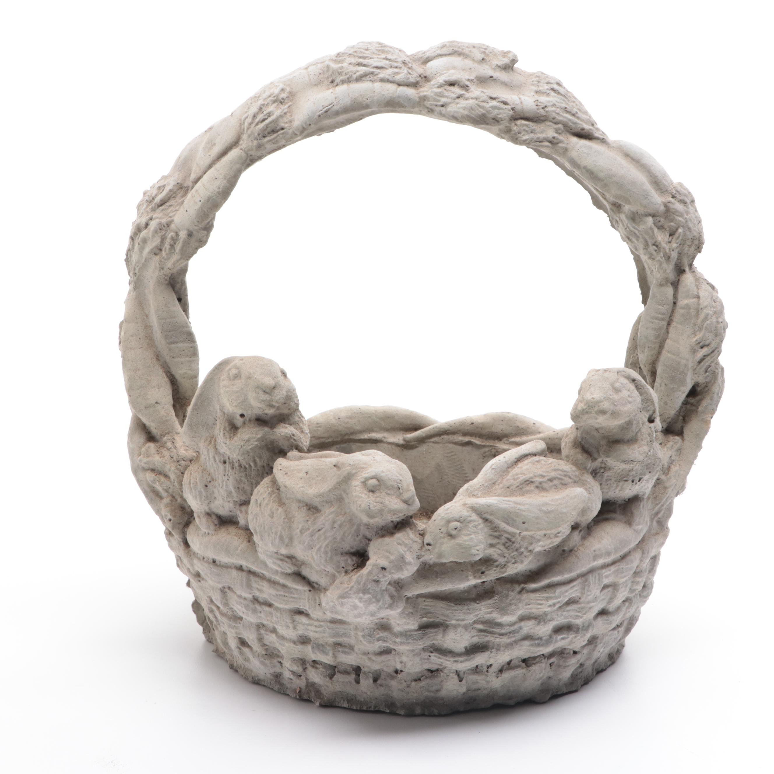 Cast Concrete Rabbit Themed Planter Basket EBTH
