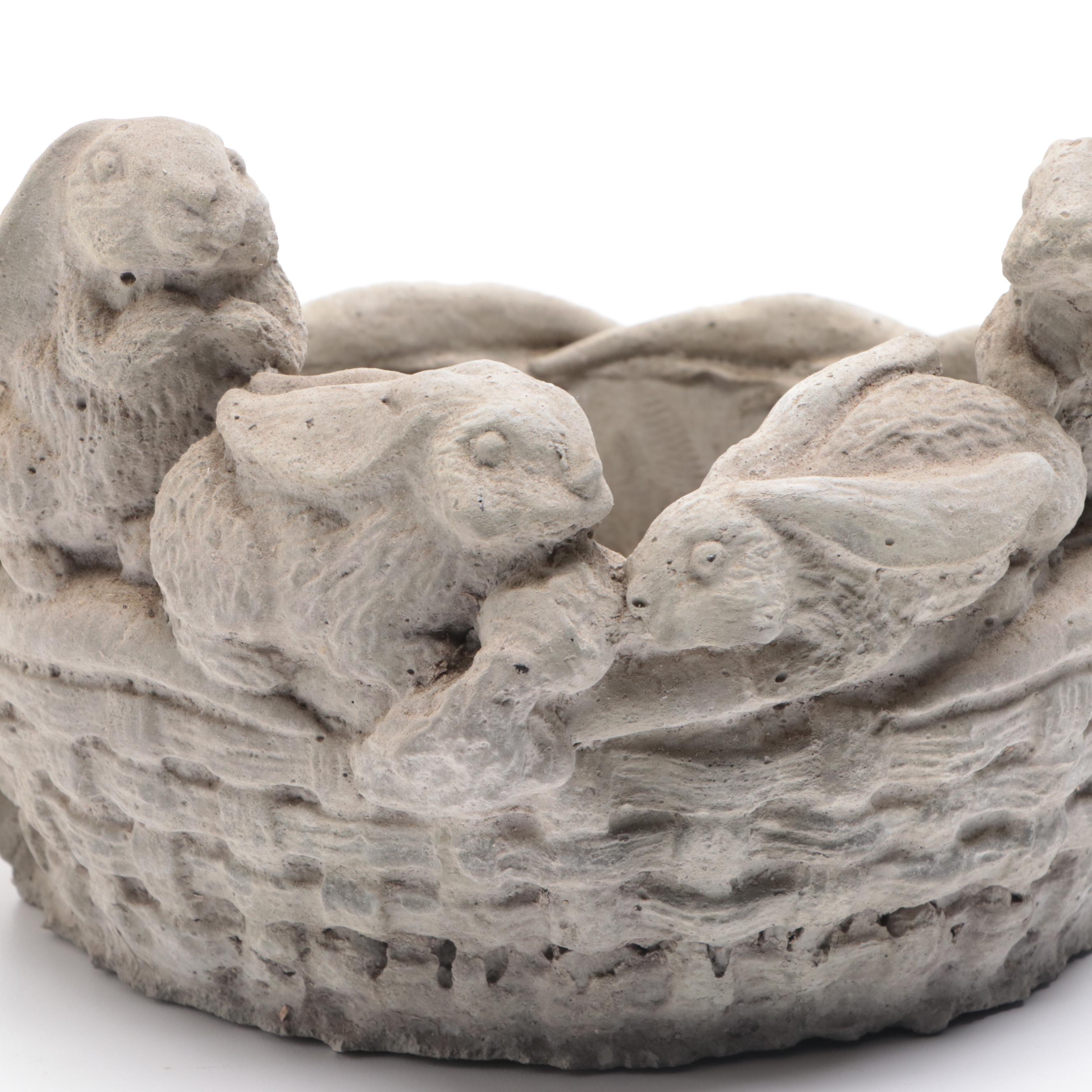 Cast Concrete Rabbit Themed Planter Basket EBTH