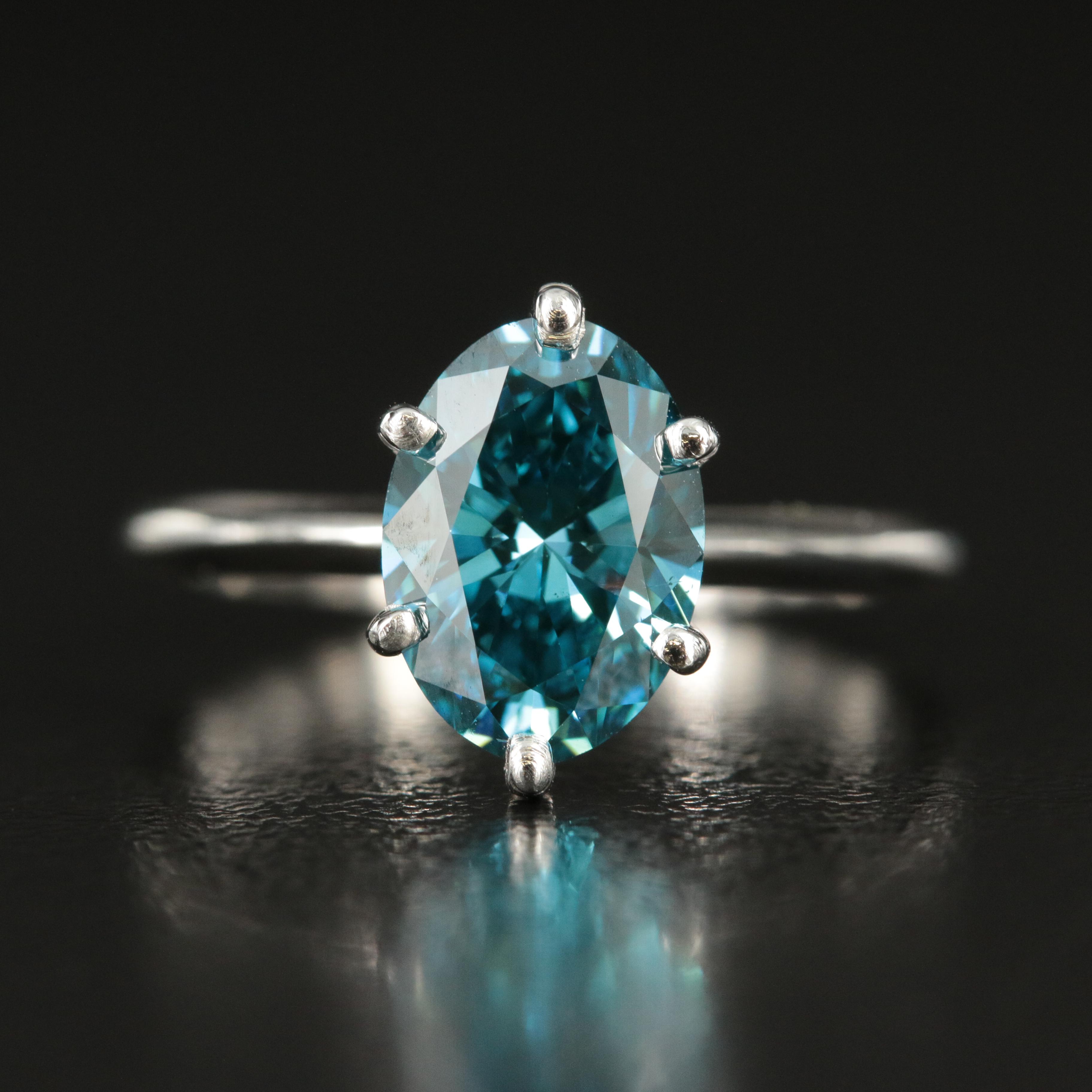 Platinum 2.06 CT Fancy Blue Diamond Solitaire Ring