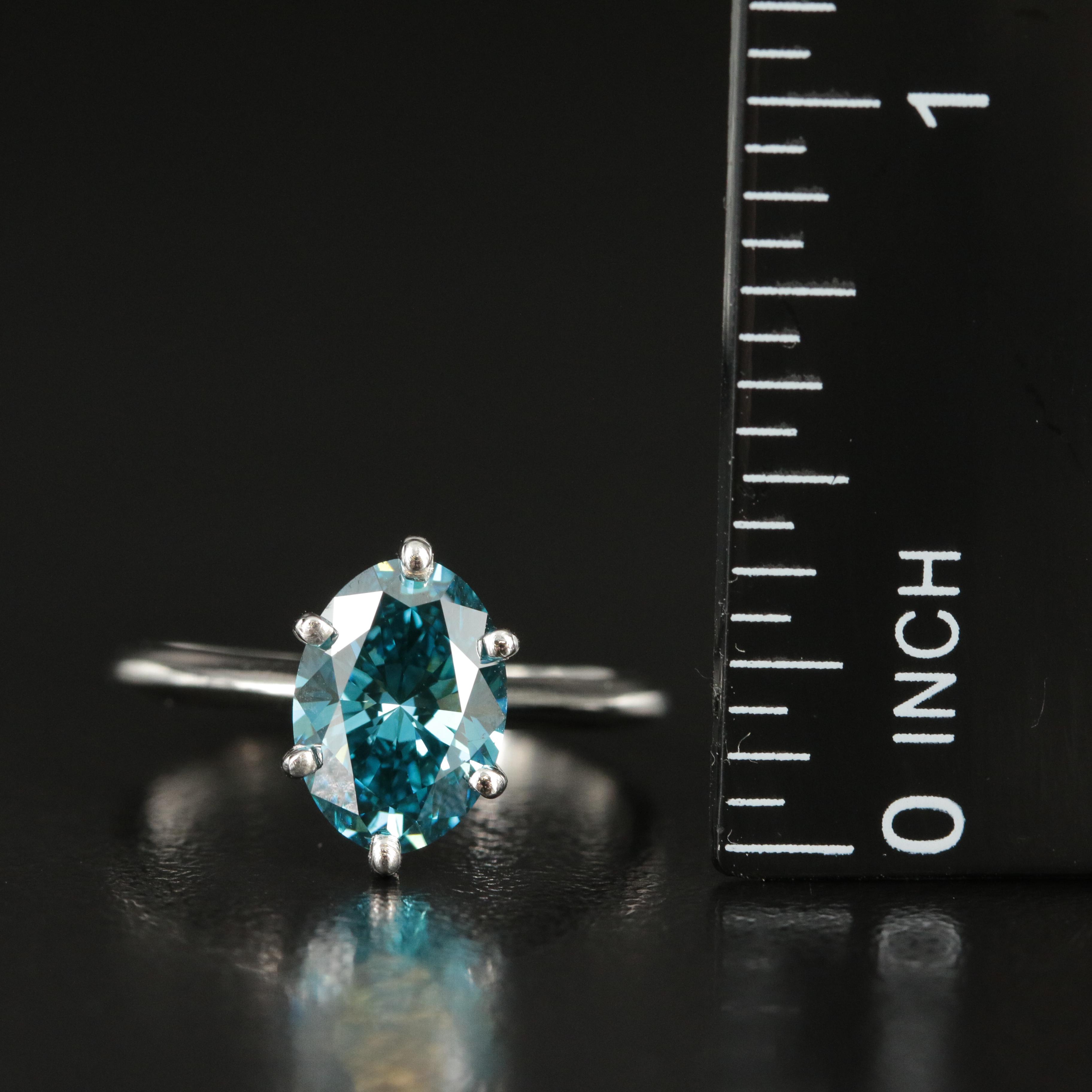 Platinum 2.06 CT Fancy Blue Diamond Solitaire Ring