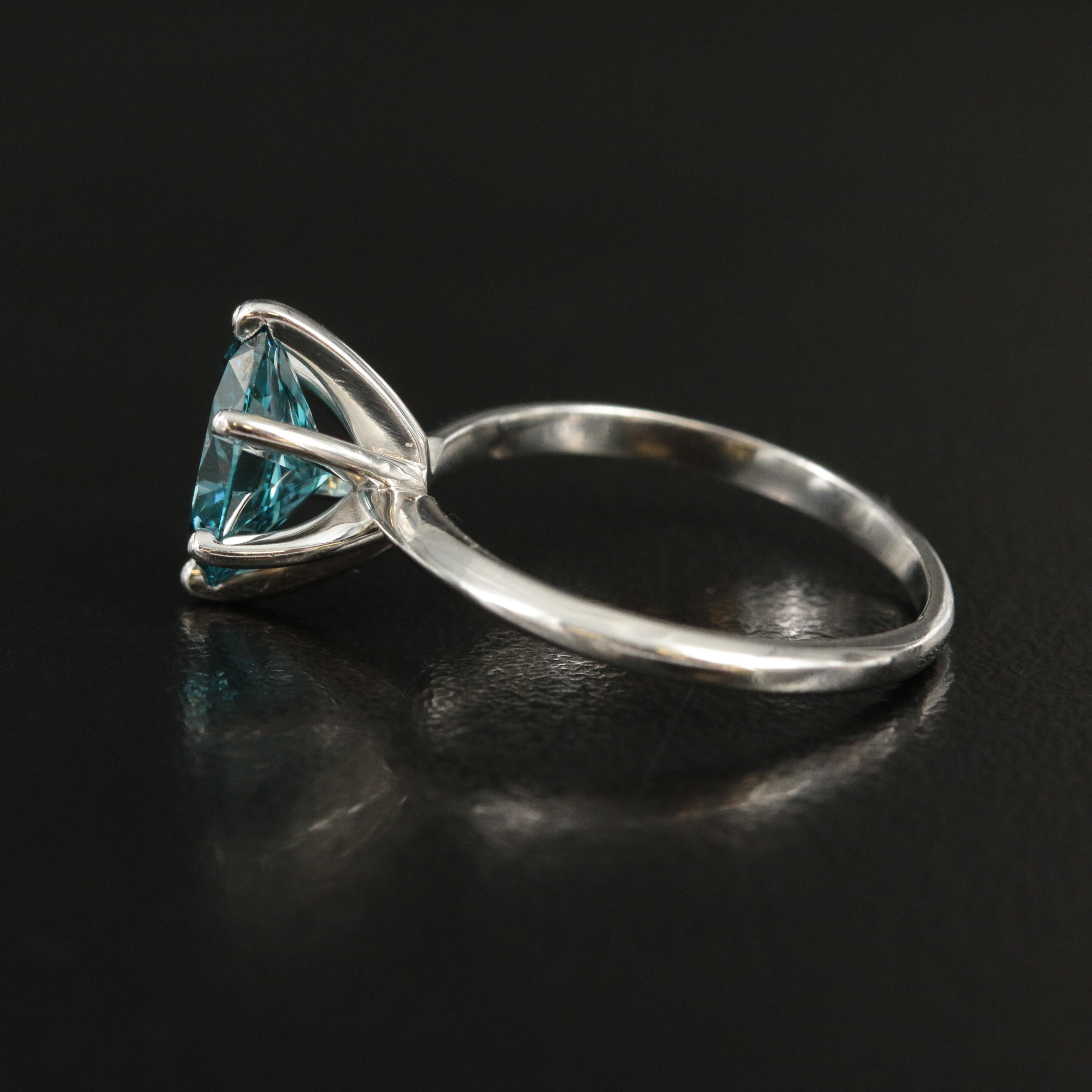 Platinum 2.06 CT Fancy Blue Diamond Solitaire Ring