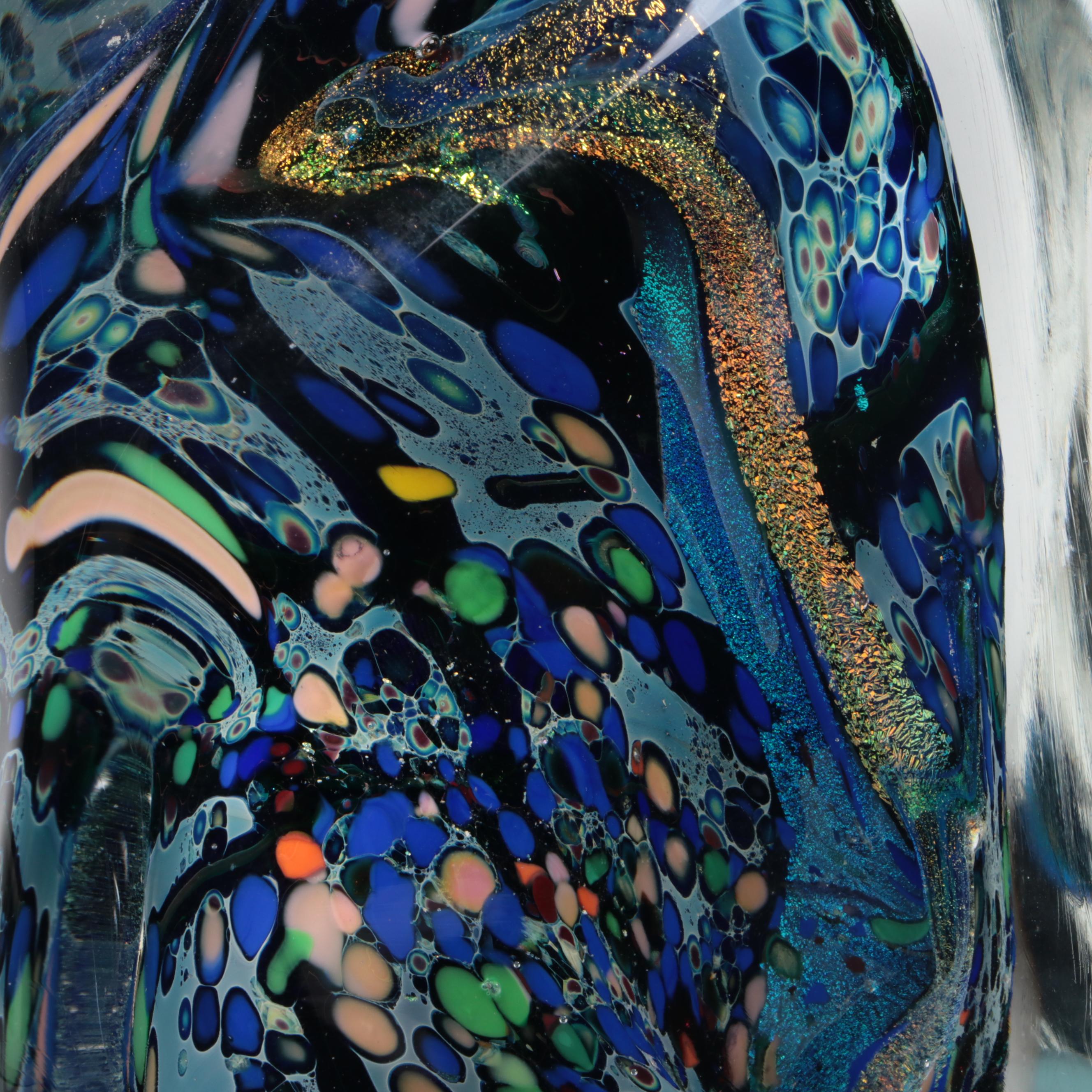 Rollin Karg Dichroic and Multicolor Abstract Art Glass Sculpture, 1998