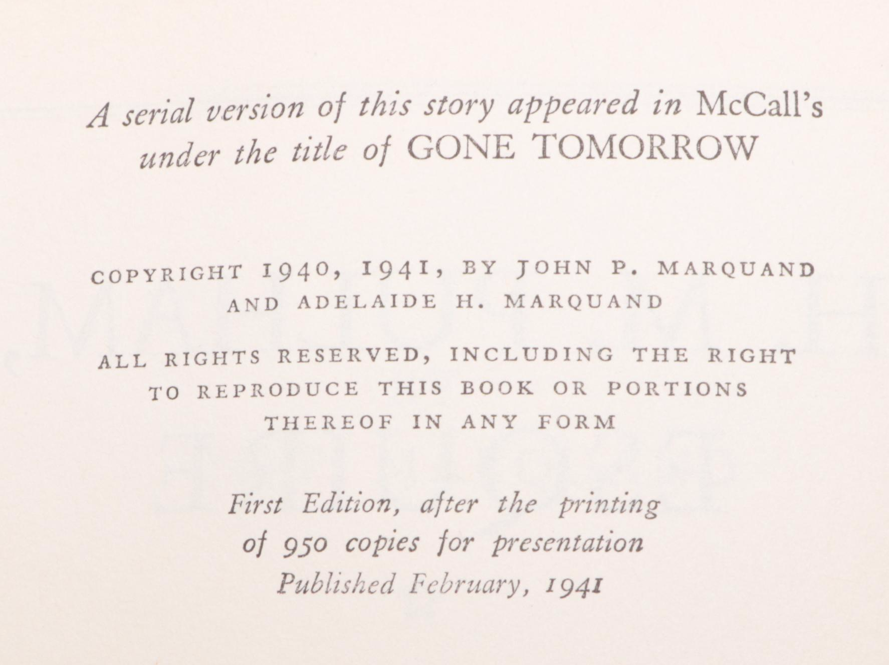 First Trade Edition "H. M. Pulham, Esquire" with More Fiction and Nonfiction