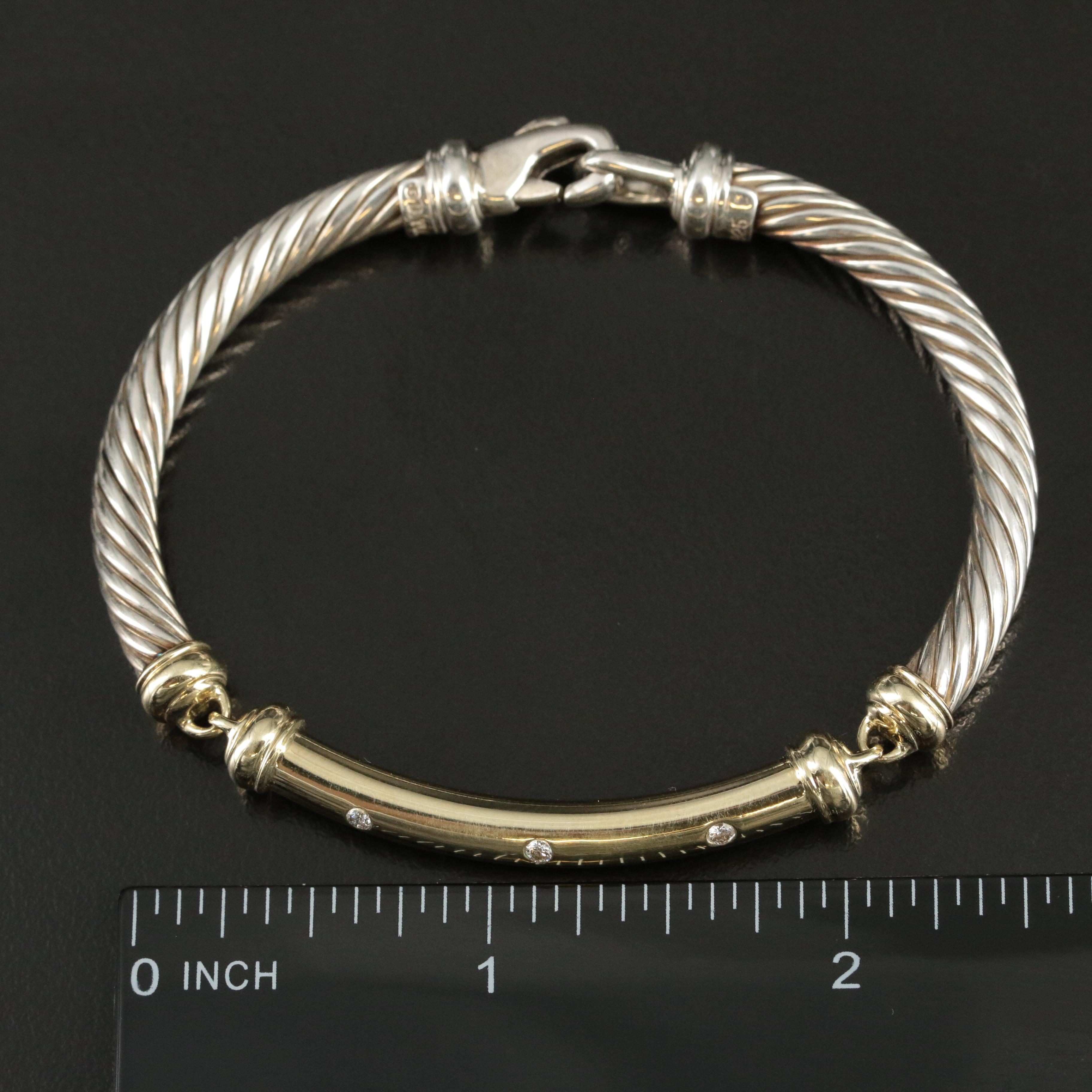 David Yurman "Metro" Sterling and 14K 0.18 CTW Diamond  Bracelet