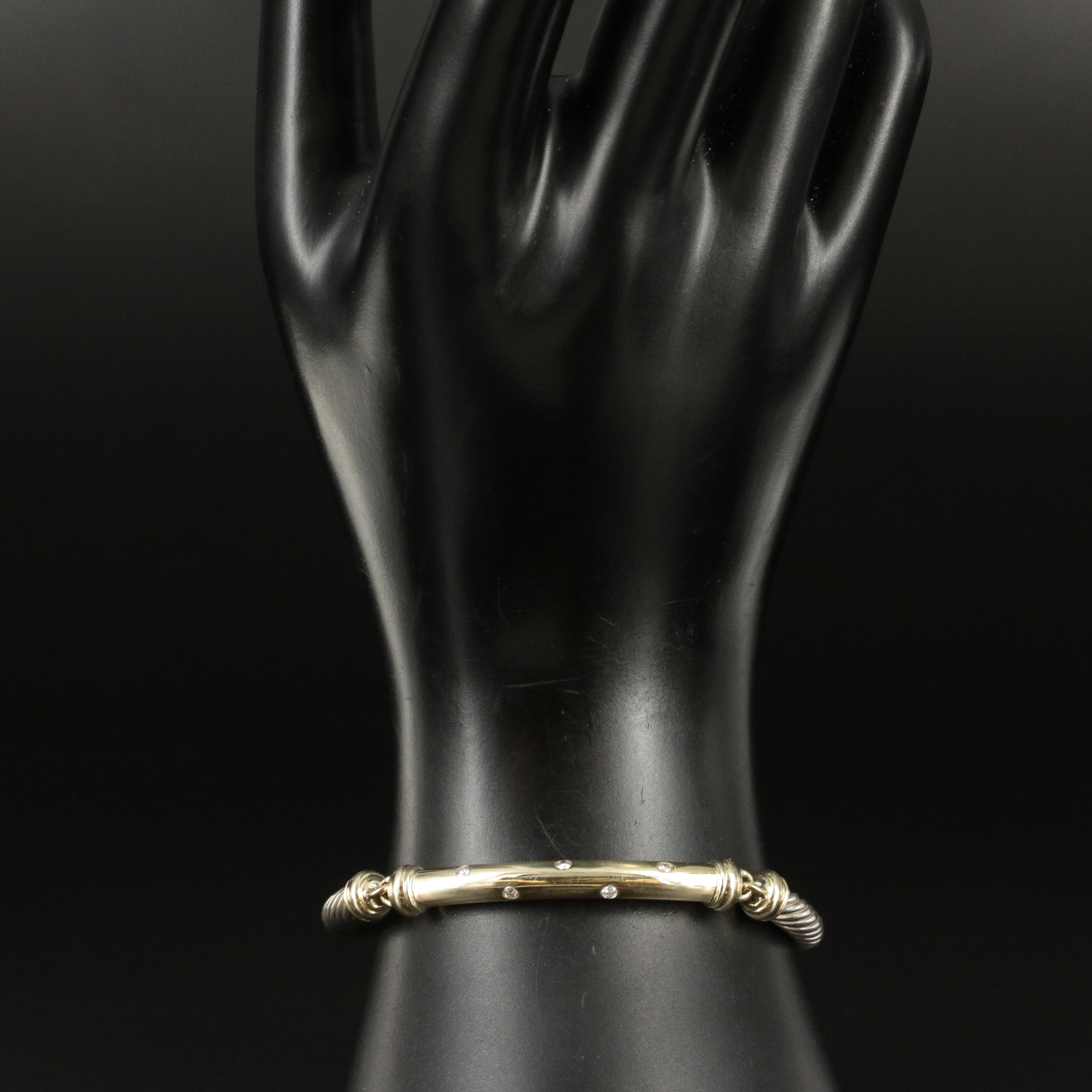 David Yurman "Metro" Sterling and 14K 0.18 CTW Diamond  Bracelet