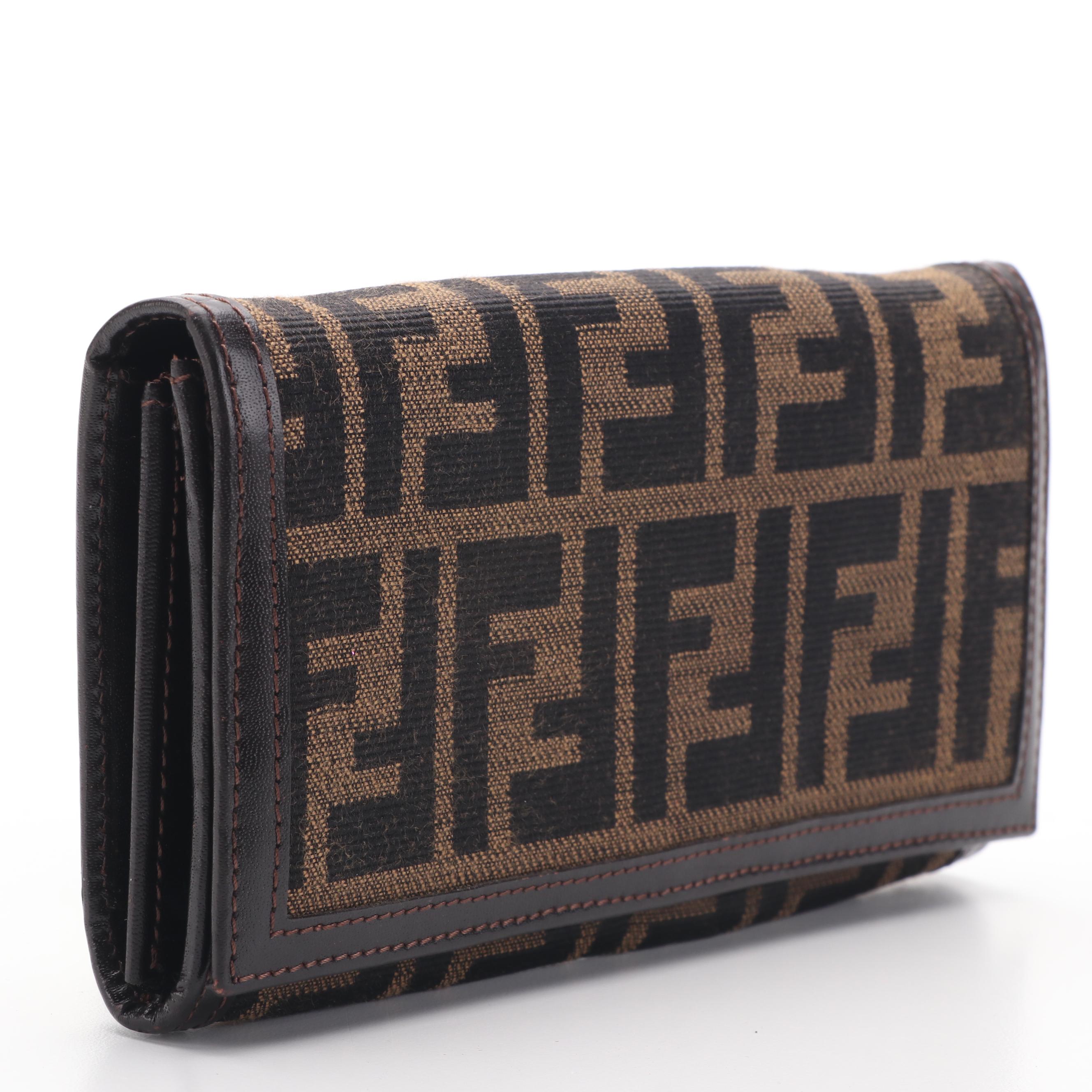Fendi Zucca Canvas Leather Long Wallet