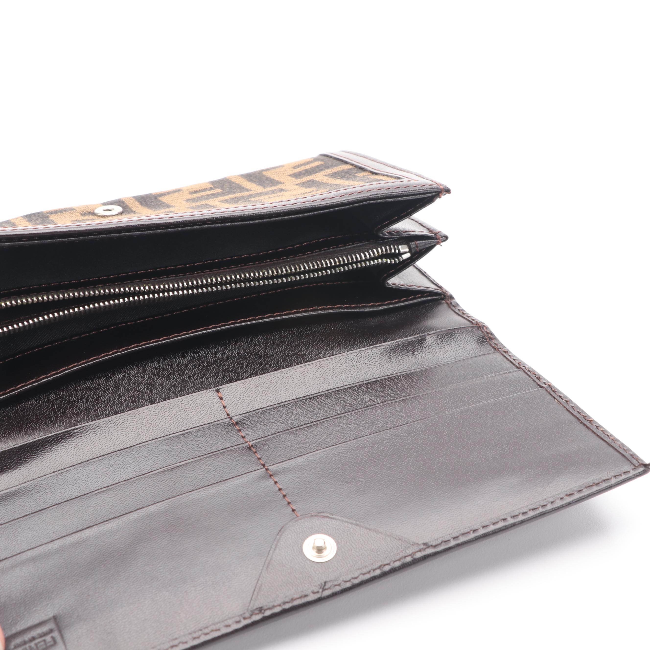 Fendi Zucca Canvas Leather Long Wallet