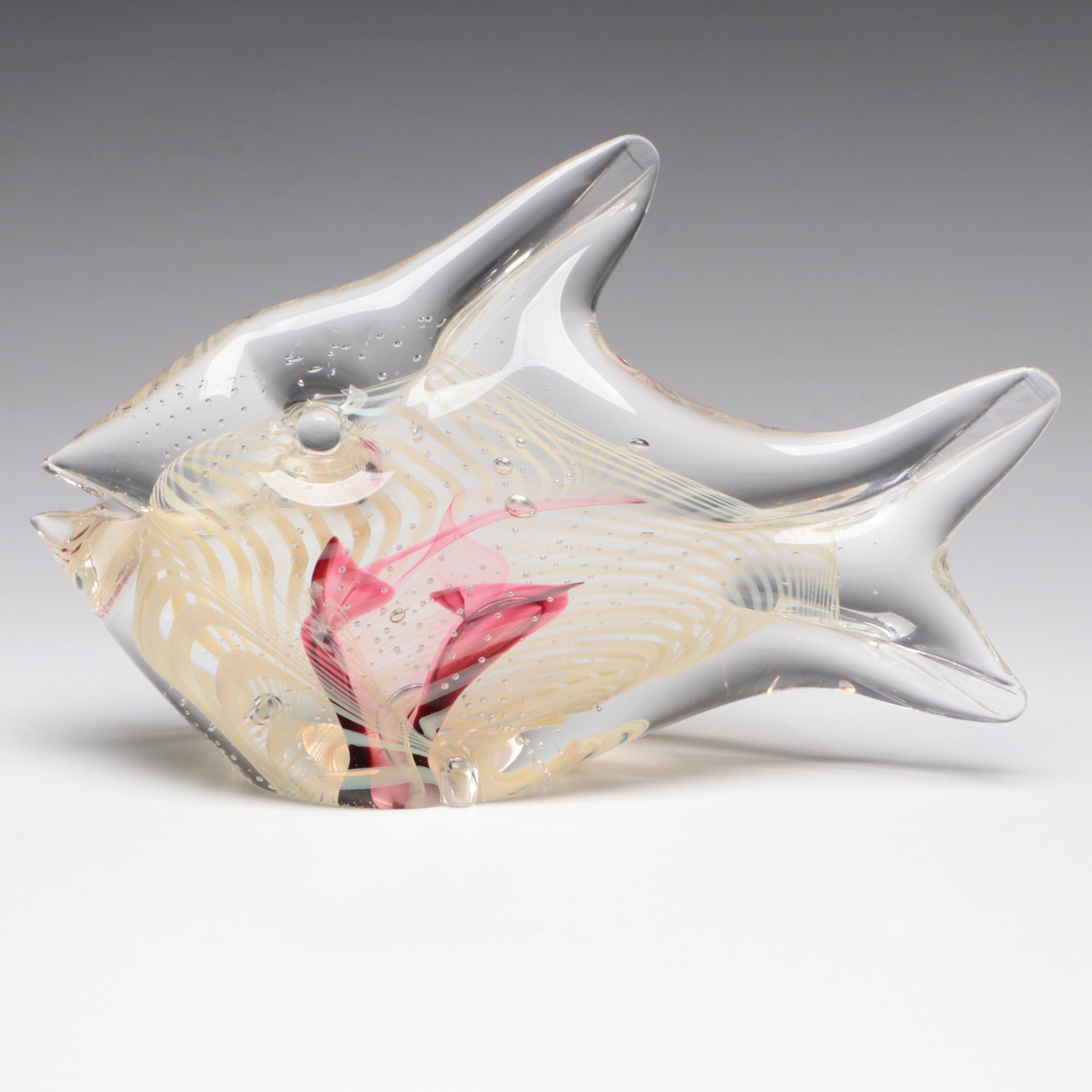 Rollin Karg Controlled Bubble Art Glass Fish Sculpture, 1999