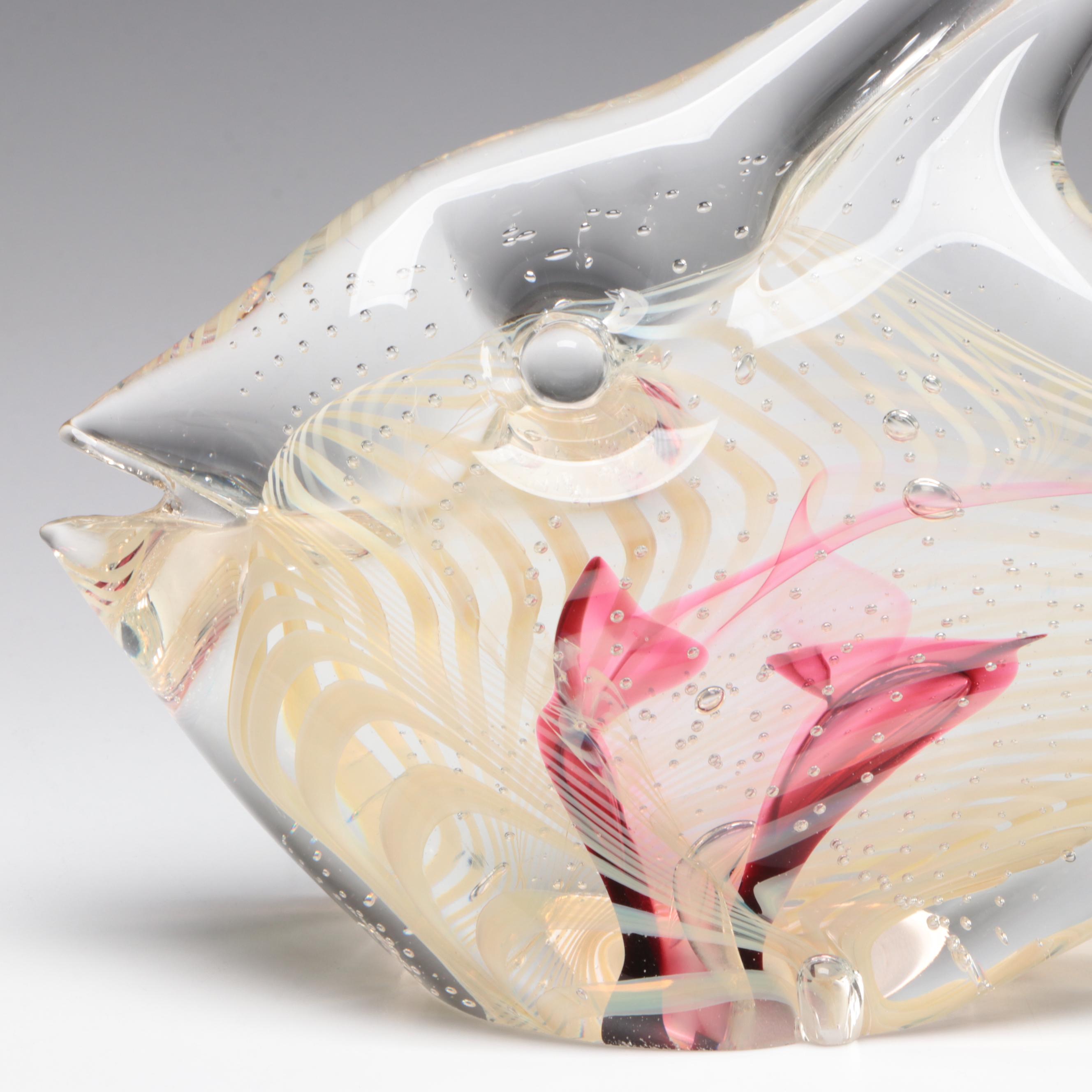 Rollin Karg Controlled Bubble Art Glass Fish Sculpture, 1999