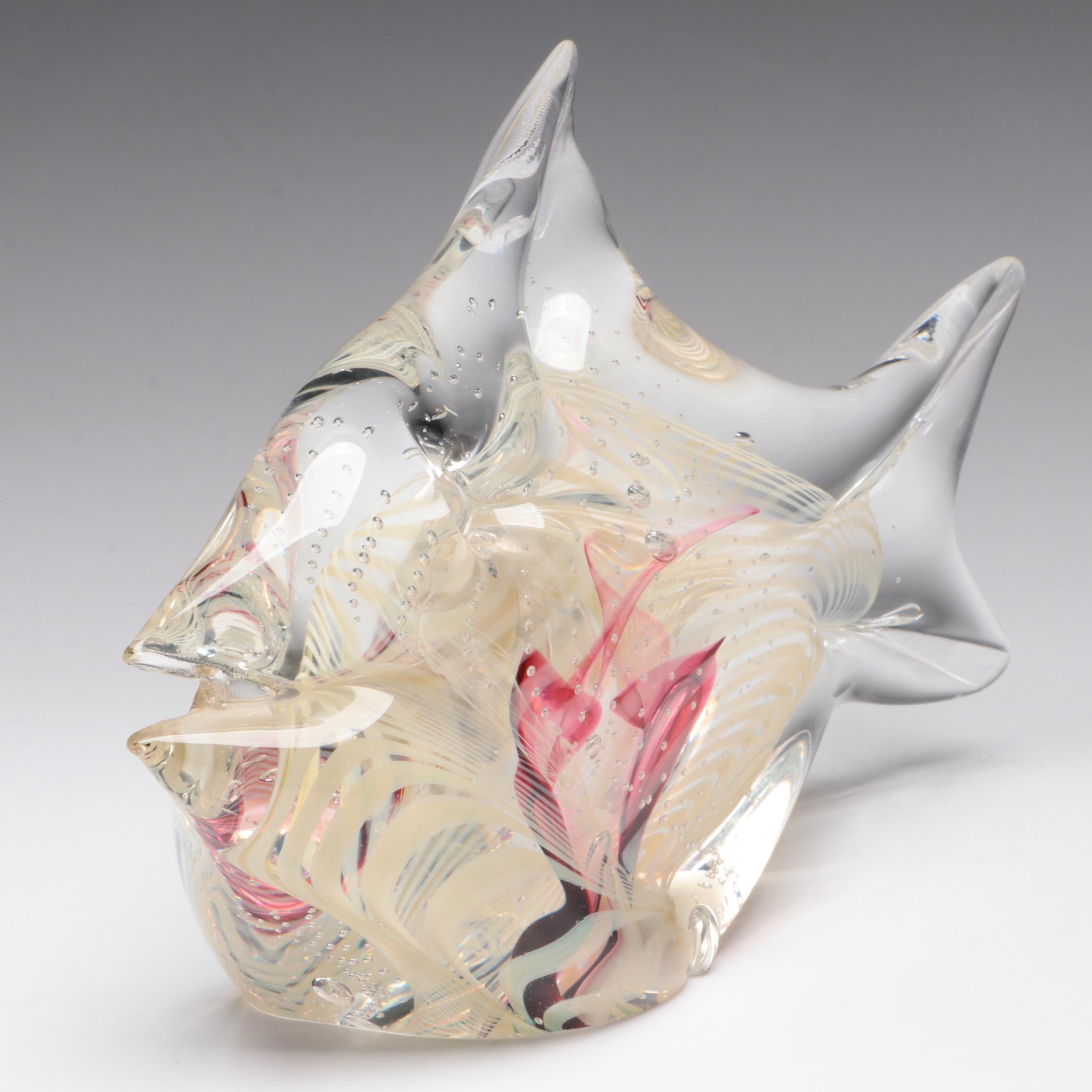 Rollin Karg Controlled Bubble Art Glass Fish Sculpture, 1999