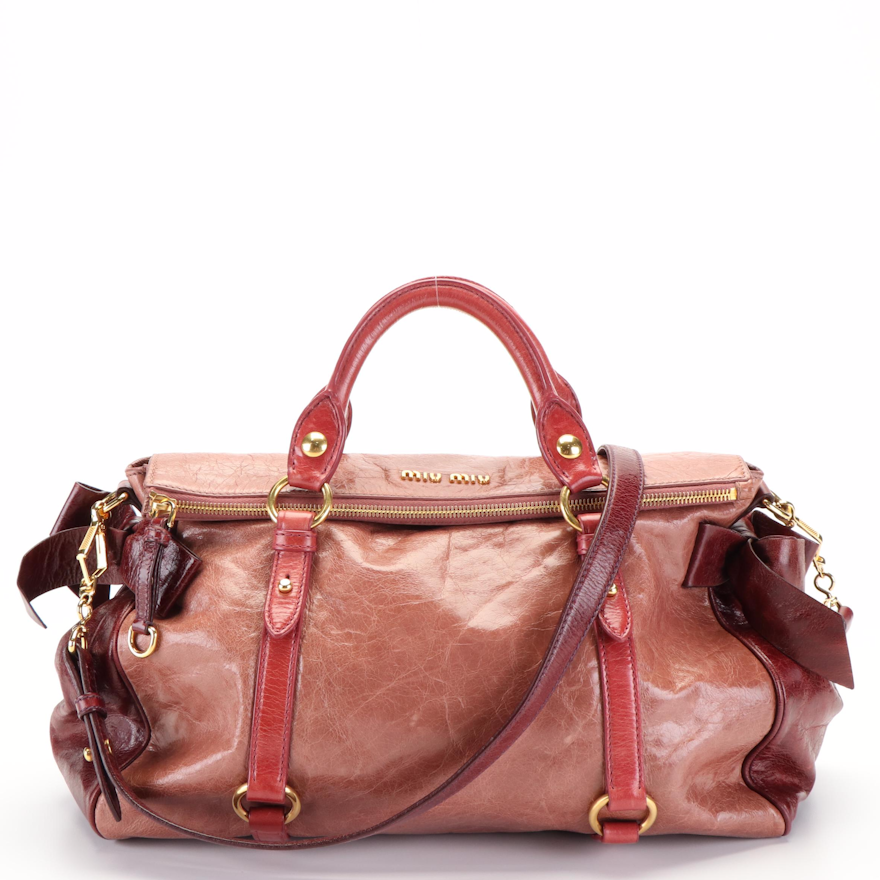 Miu Miu Bauletto Bow Satchel Bag in Tricolor Vitello Lux Leather