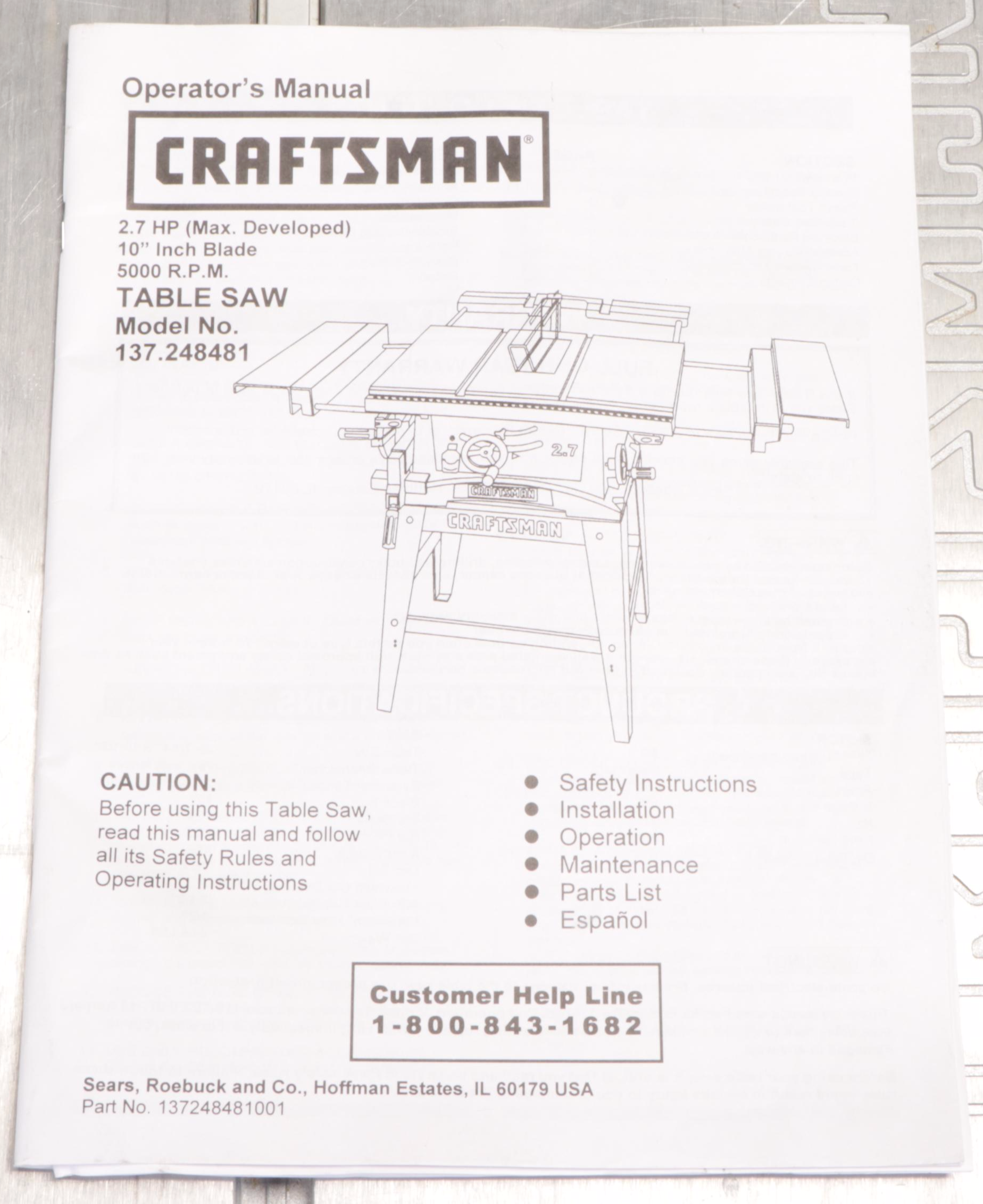 Craftsman 10" Blade Table Saw