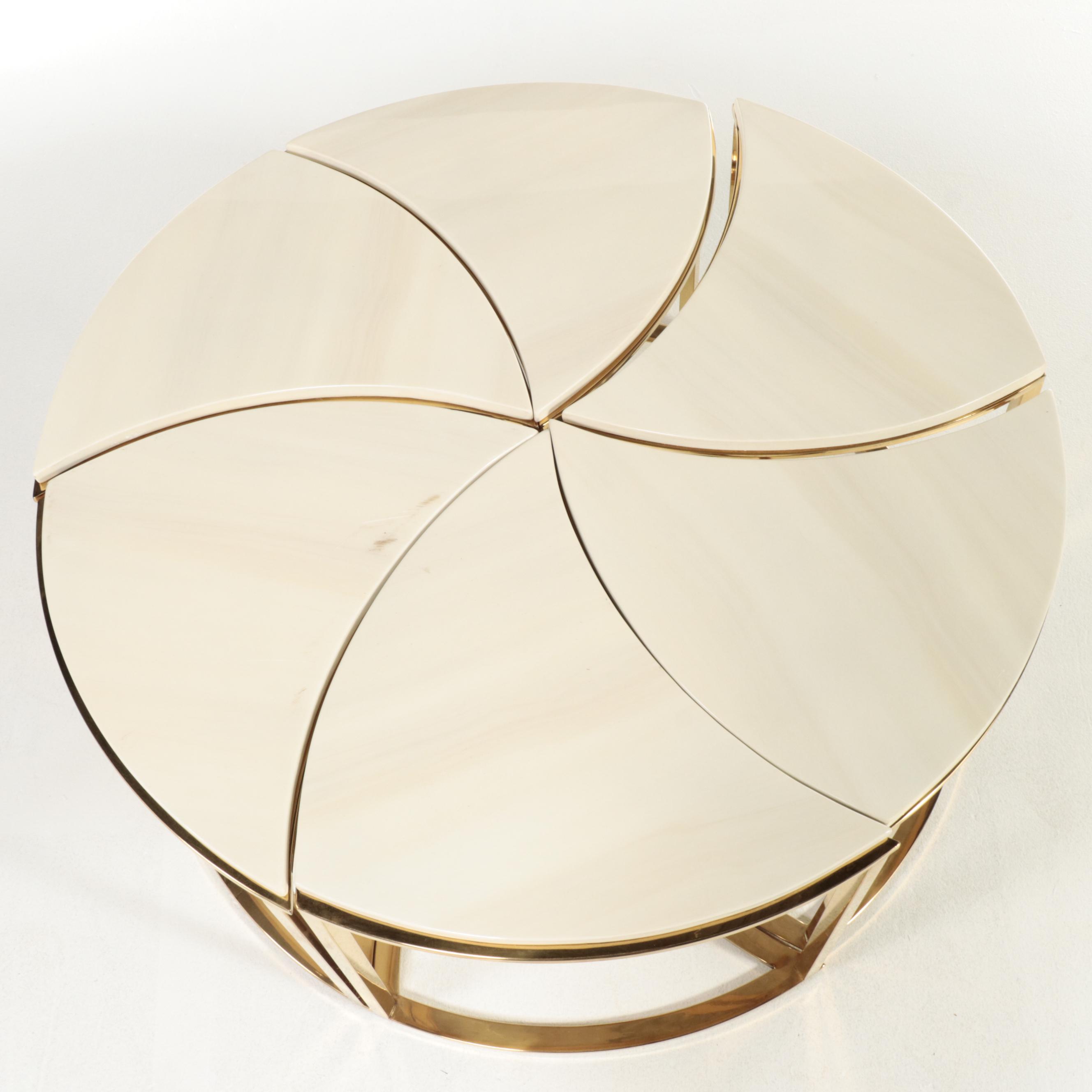 Neuu Design Emporium Modern Six-Piece Brass Coffee Table with Cultured Stone Top