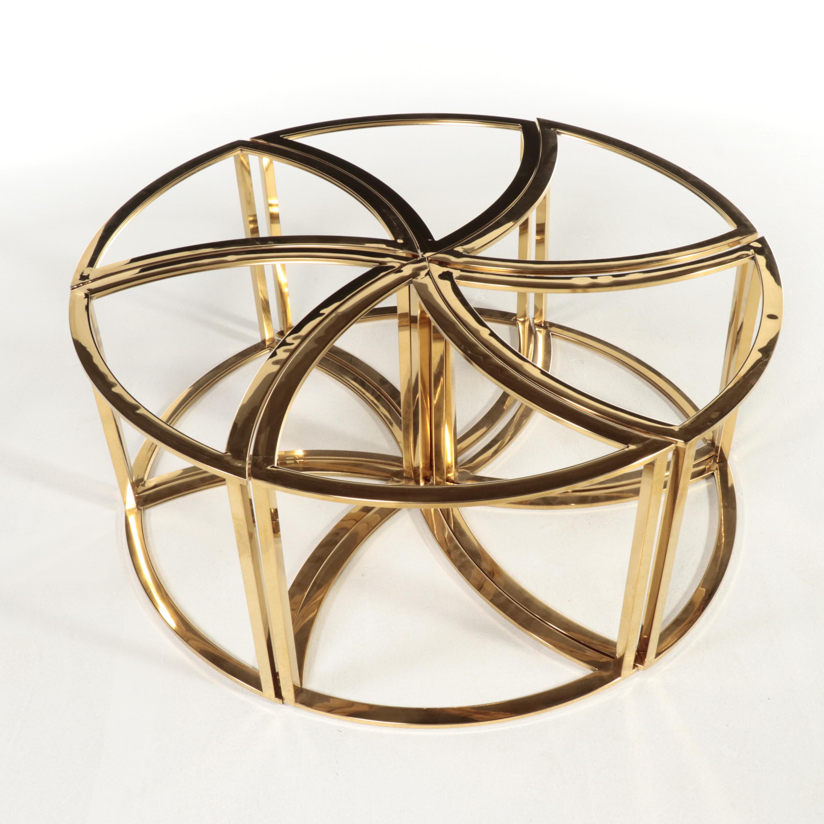 Neuu Design Emporium Modern Six-Piece Brass Coffee Table with Cultured Stone Top