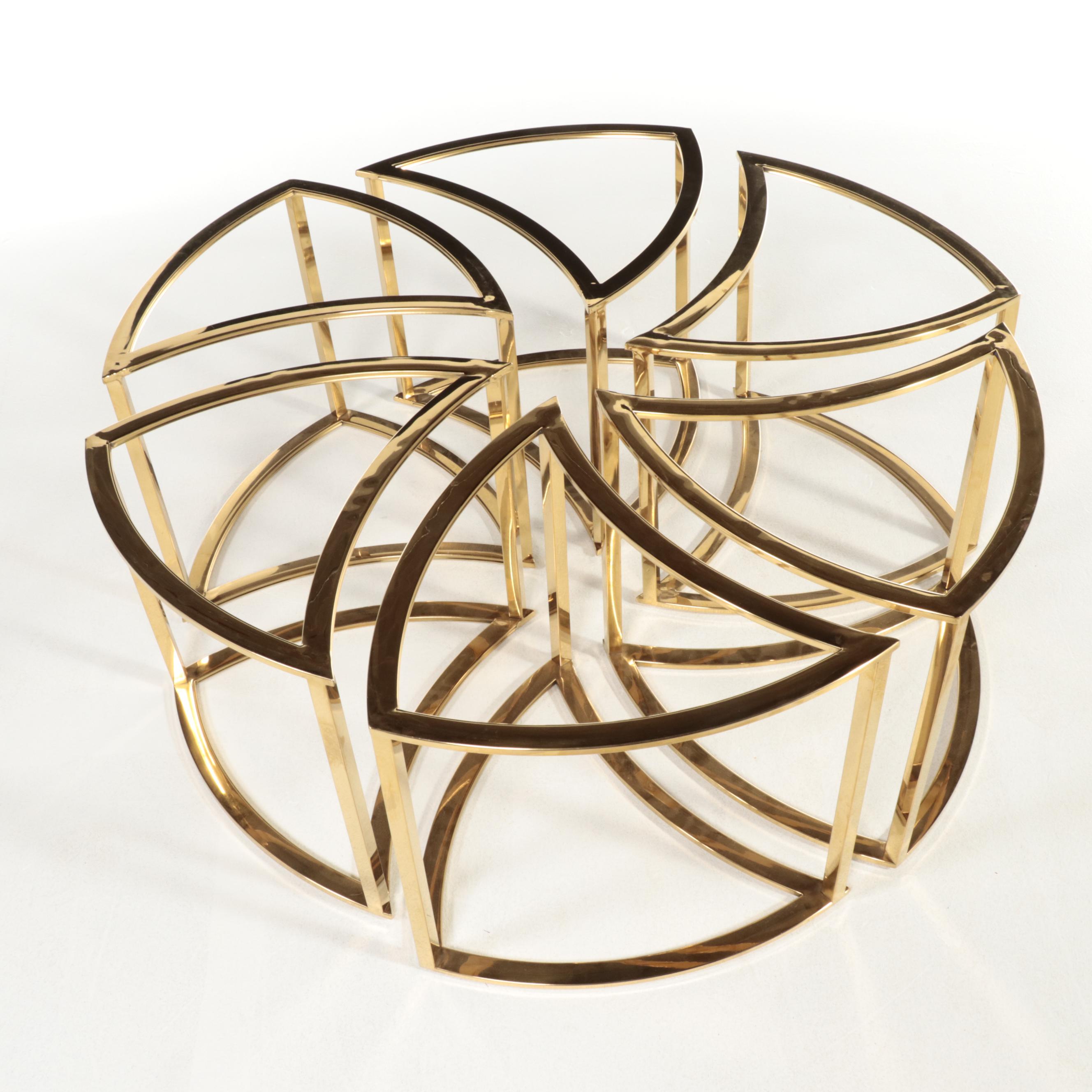 Neuu Design Emporium Modern Six-Piece Brass Coffee Table with Cultured Stone Top