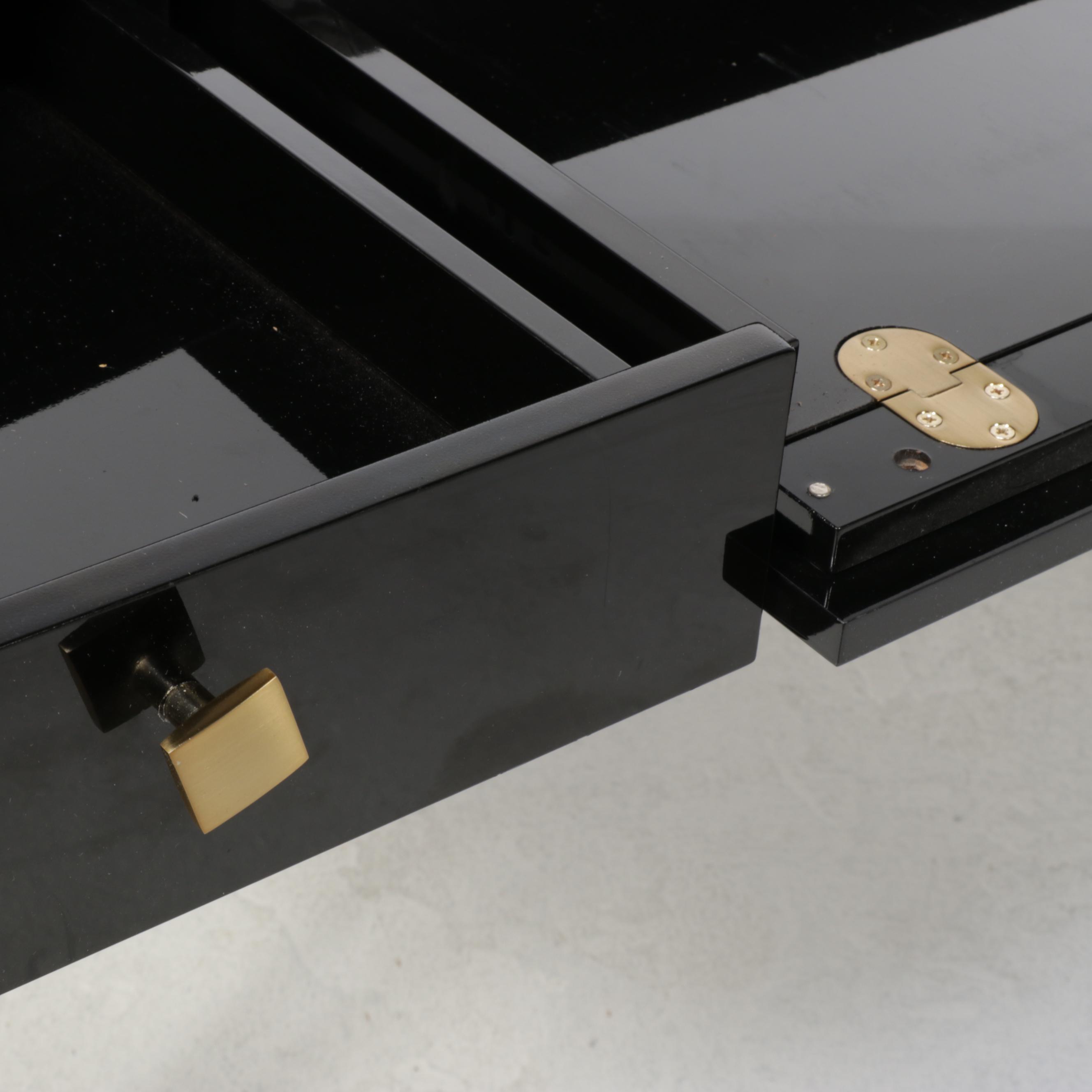 Hettler Tulllman for CB2 Avalon Black Lacquered Desk on Brass Runner Base