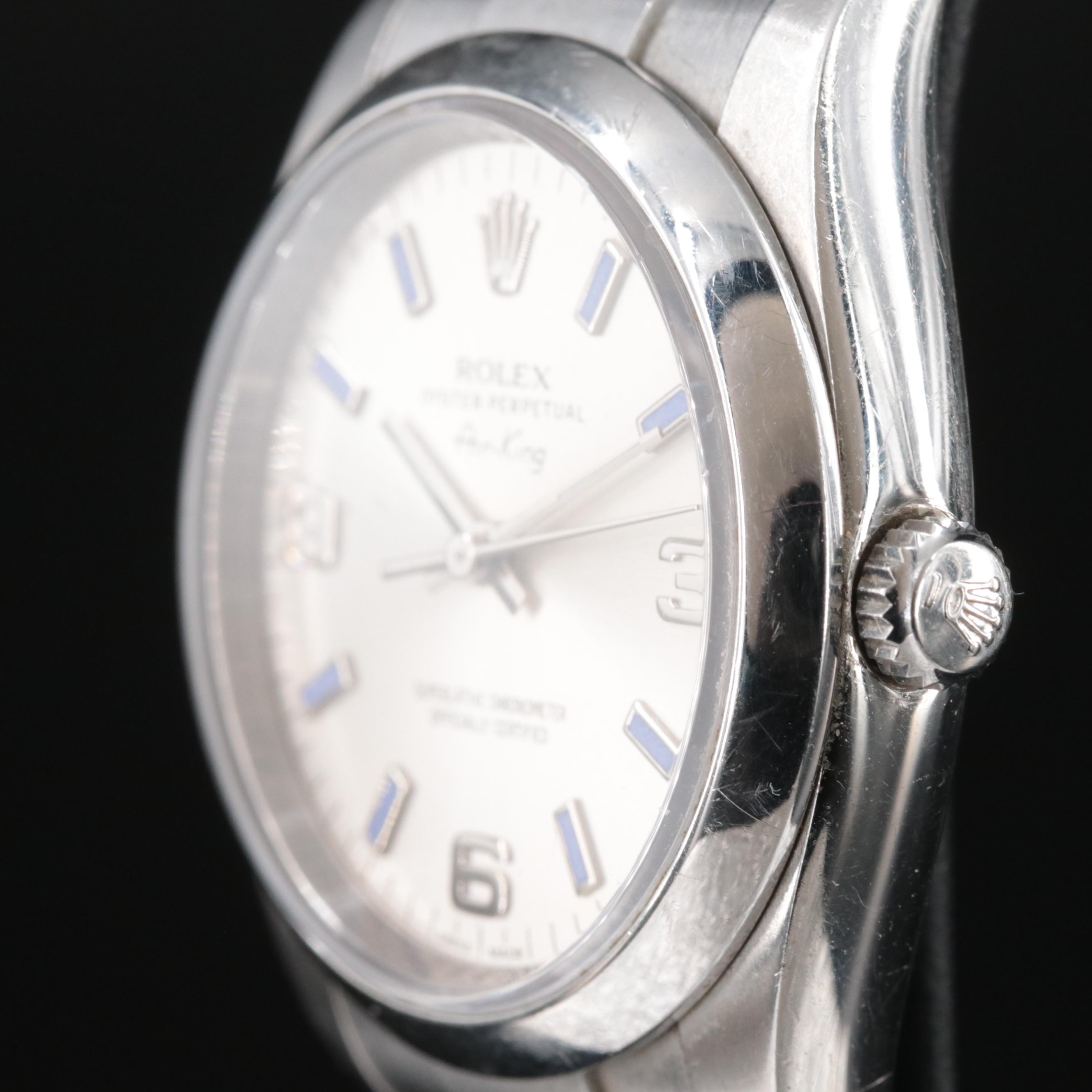 Rolex Oyster Perpetual Air-King Silver Dial, Arabic and Blue Markers Watch