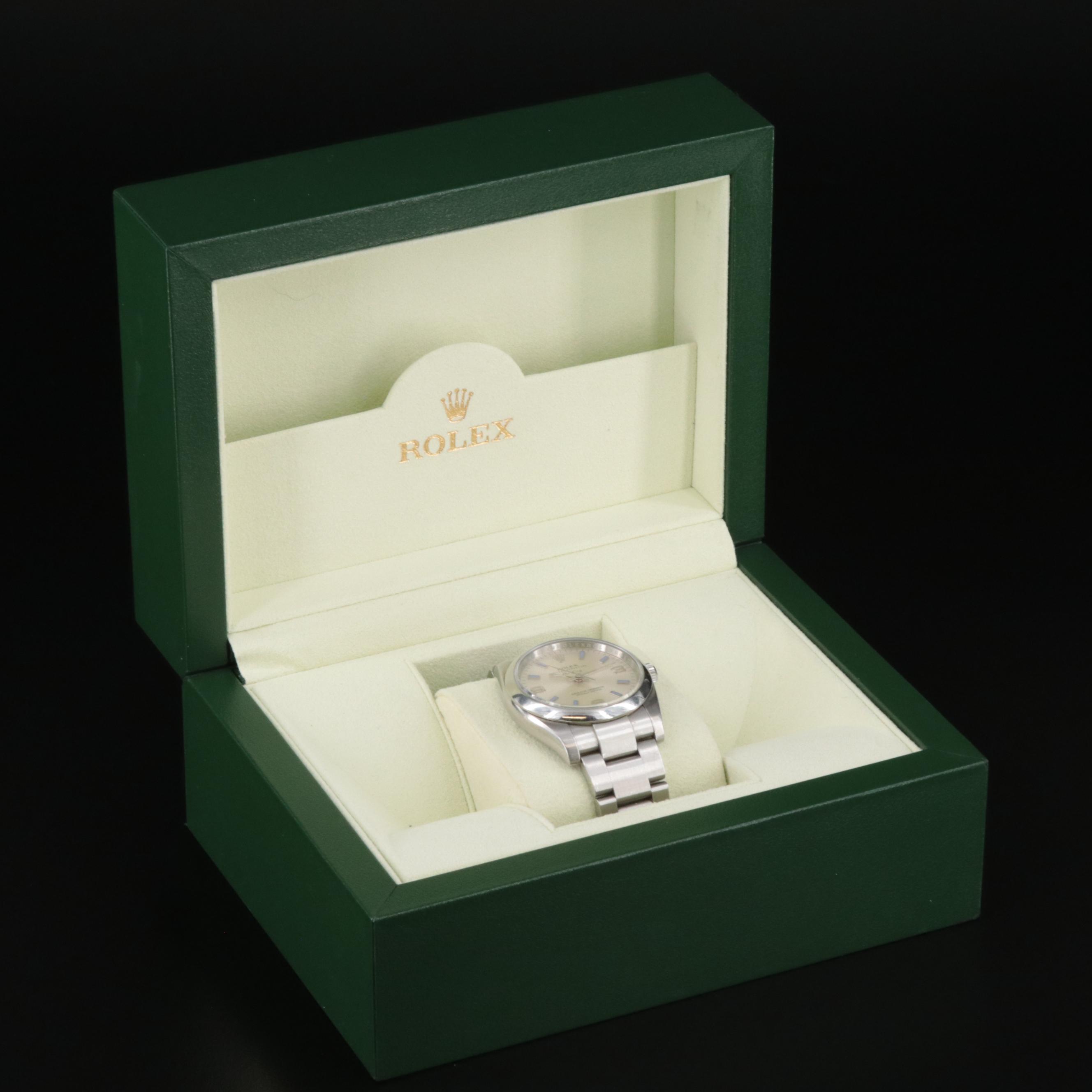 Rolex Oyster Perpetual Air-King Silver Dial, Arabic and Blue Markers Watch