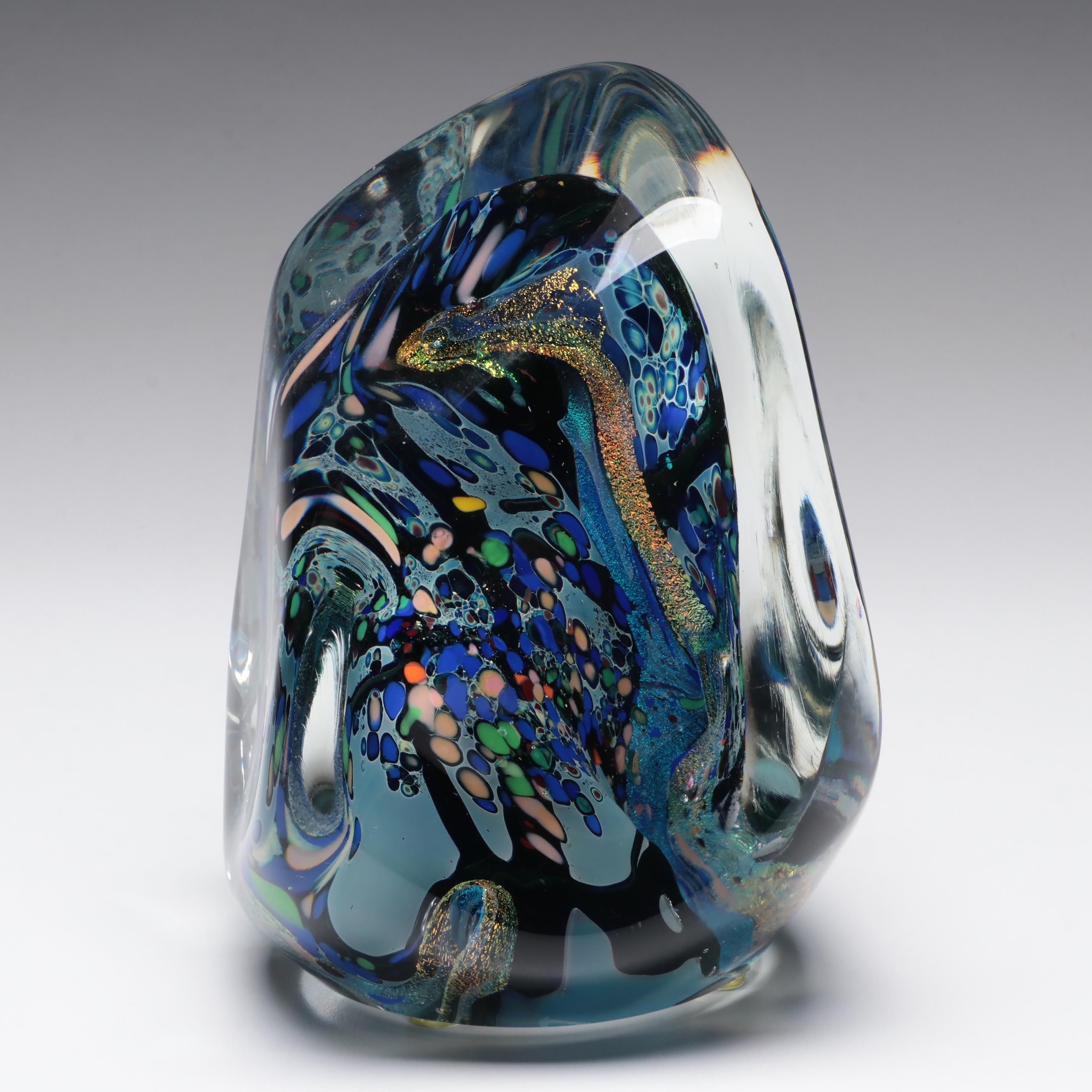 Rollin Karg Dichroic and Multicolor Abstract Art Glass Sculpture, 1998