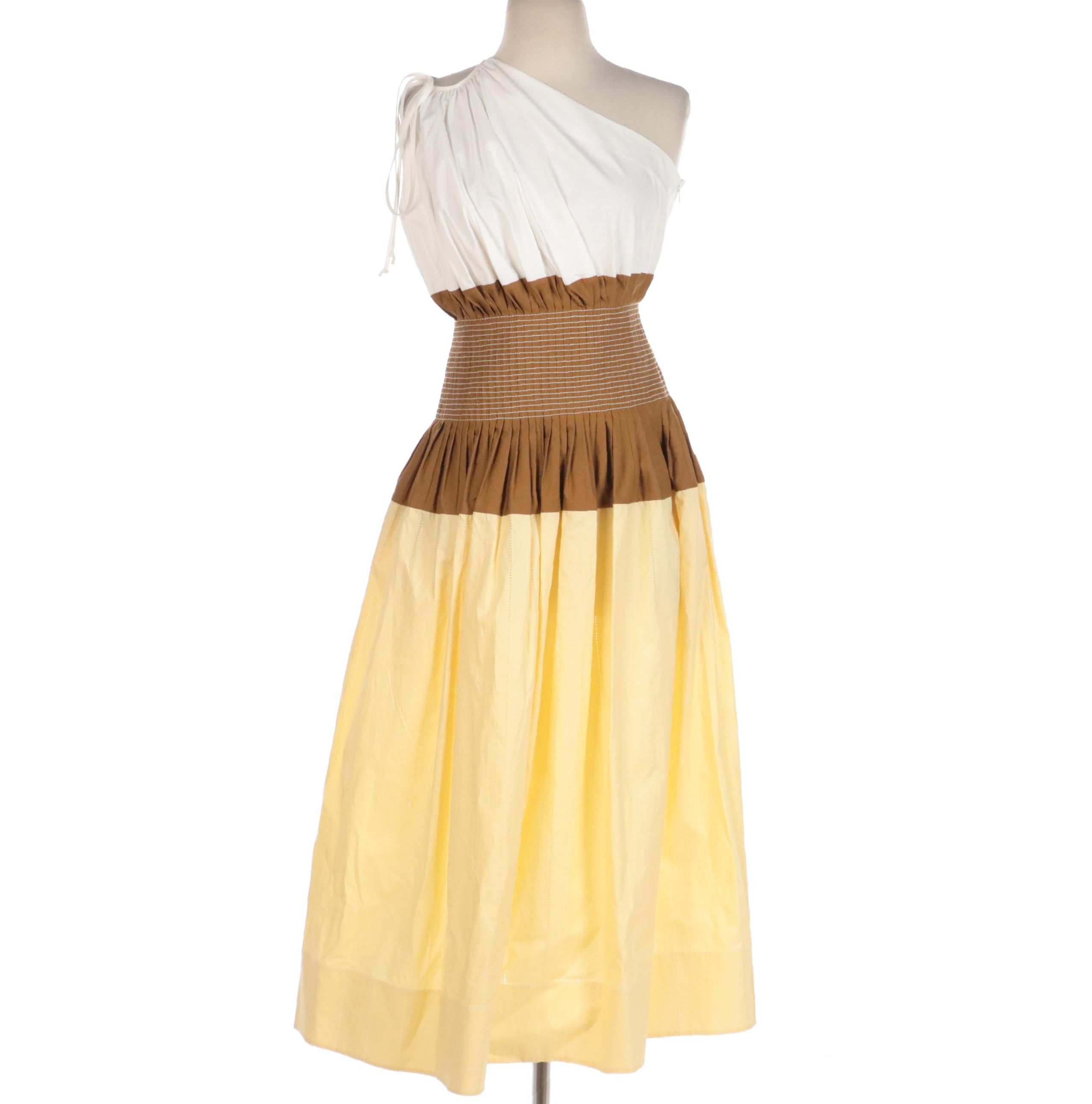 Tory Burch Colorblock One Shoulder Pleated Midi Dress, New With Tags