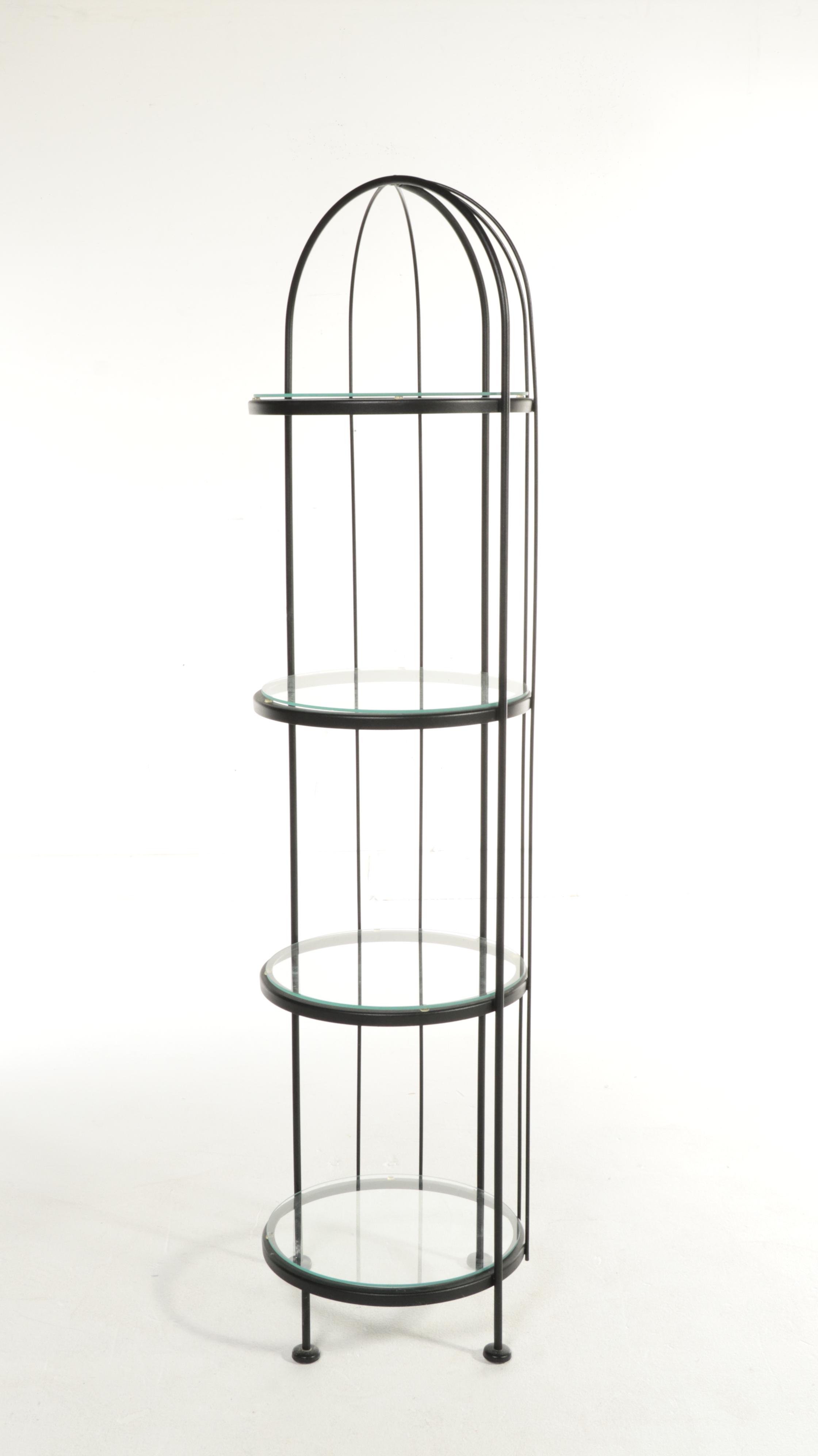 Black Metal Hooded Étagère with Round Glass Shelves EBTH