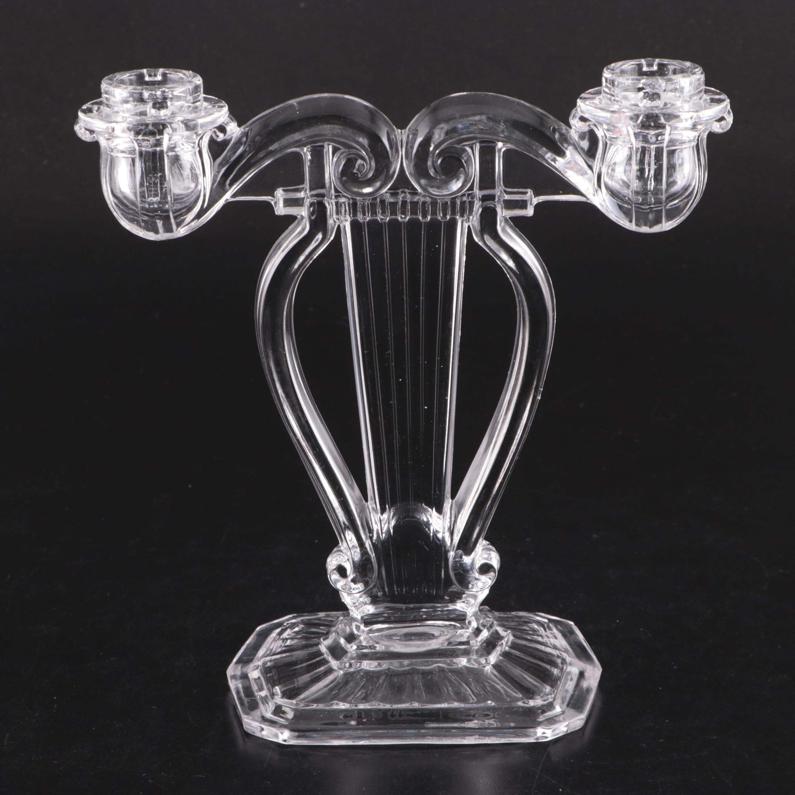 Pair of Cambridge Glass Art Deco Style "Lyre" Candelabra, 19361939 EBTH