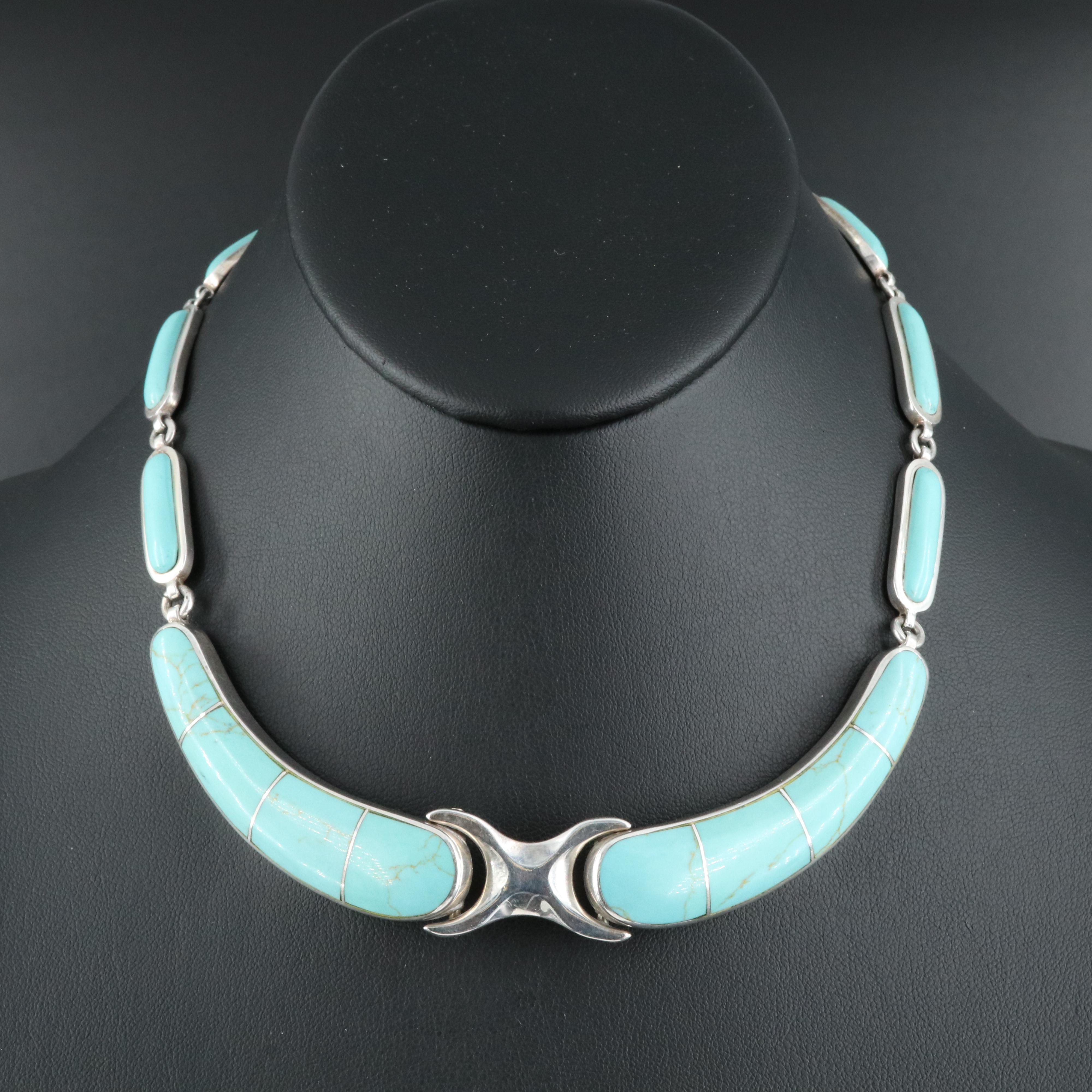 Mexican 950 Silver Faux Turquoise Necklace