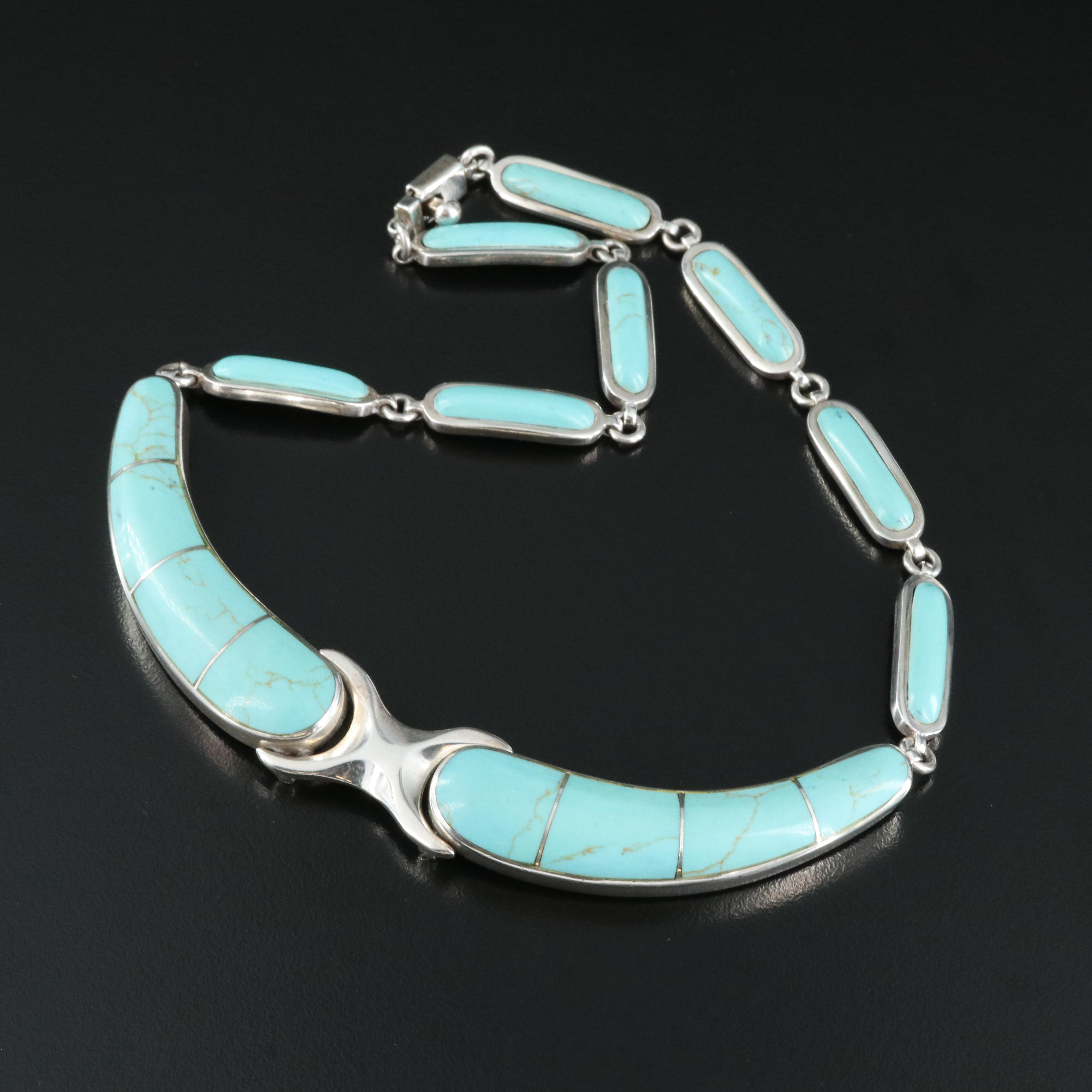 Mexican 950 Silver Faux Turquoise Necklace