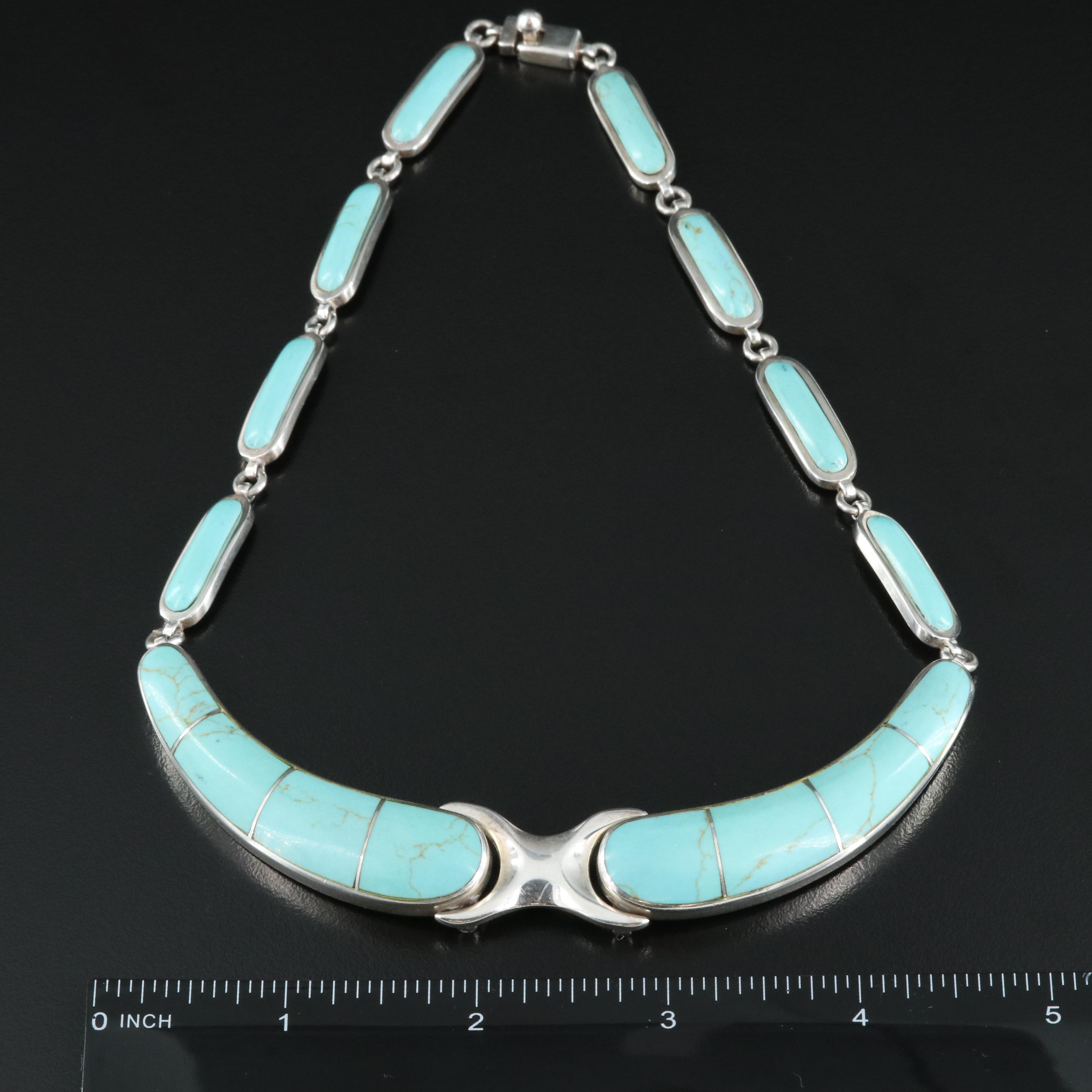 Mexican 950 Silver Faux Turquoise Necklace