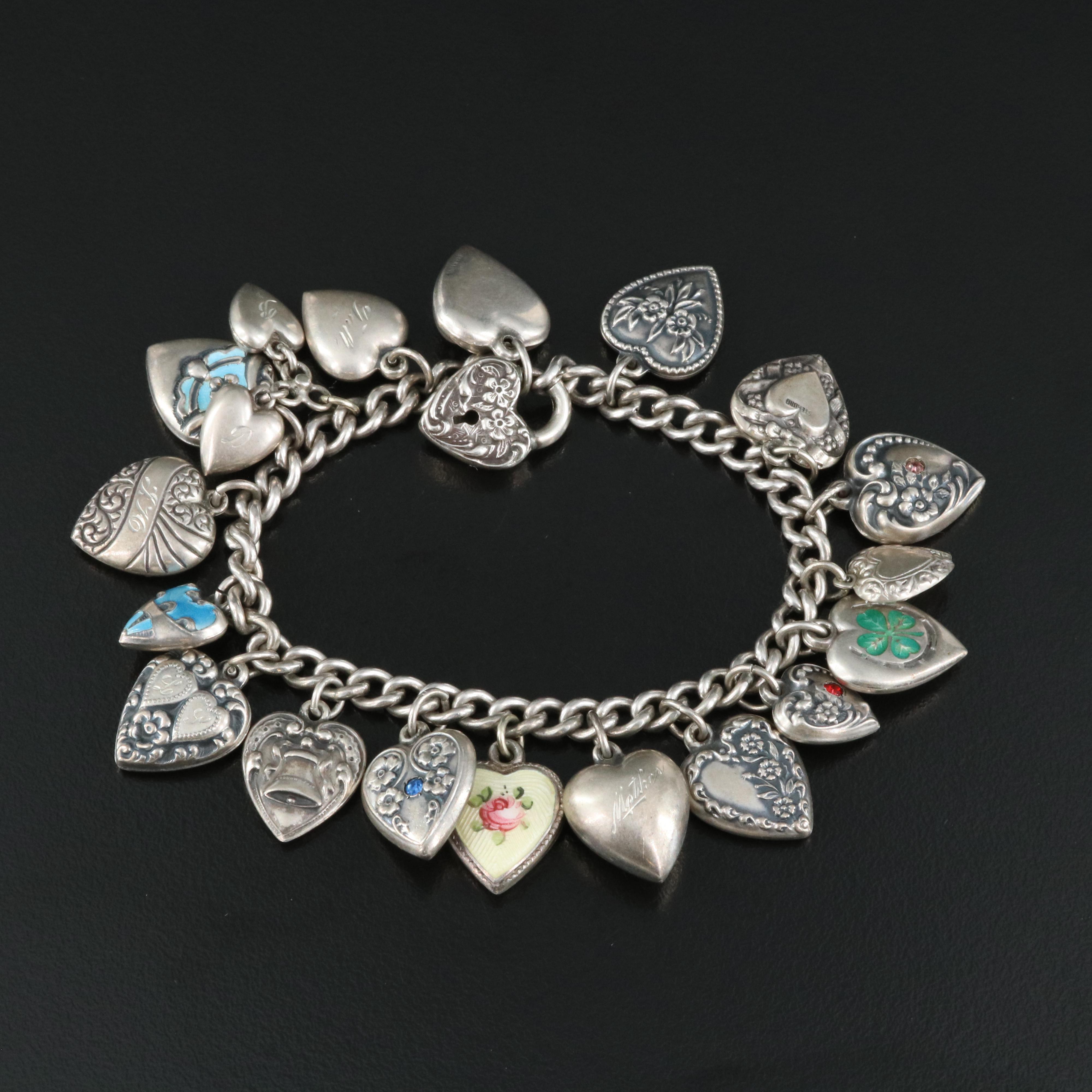1940s Sterling Sweetheart Charm Bracelet Featuring Walter Lampl