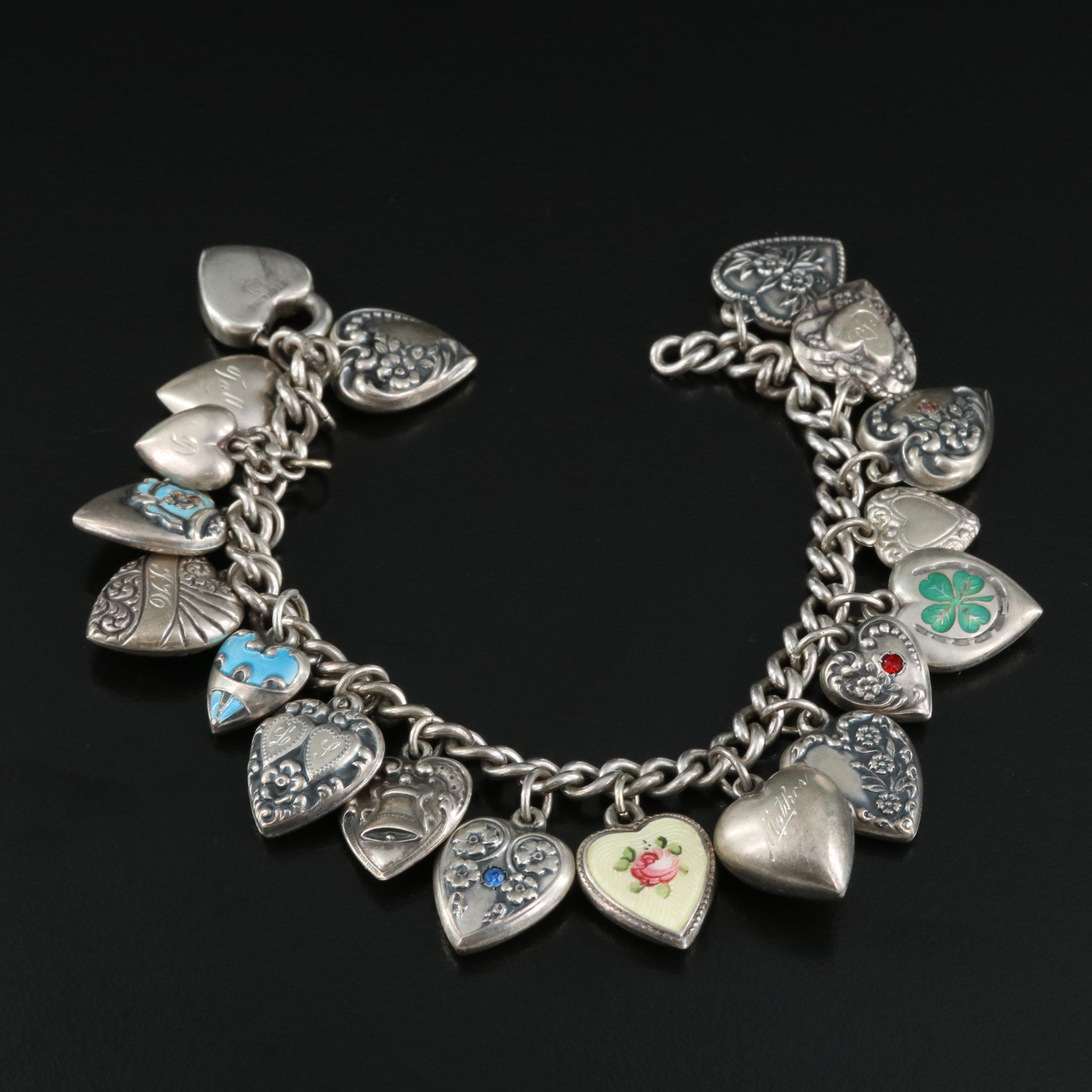 1940s Sterling Sweetheart Charm Bracelet Featuring Walter Lampl