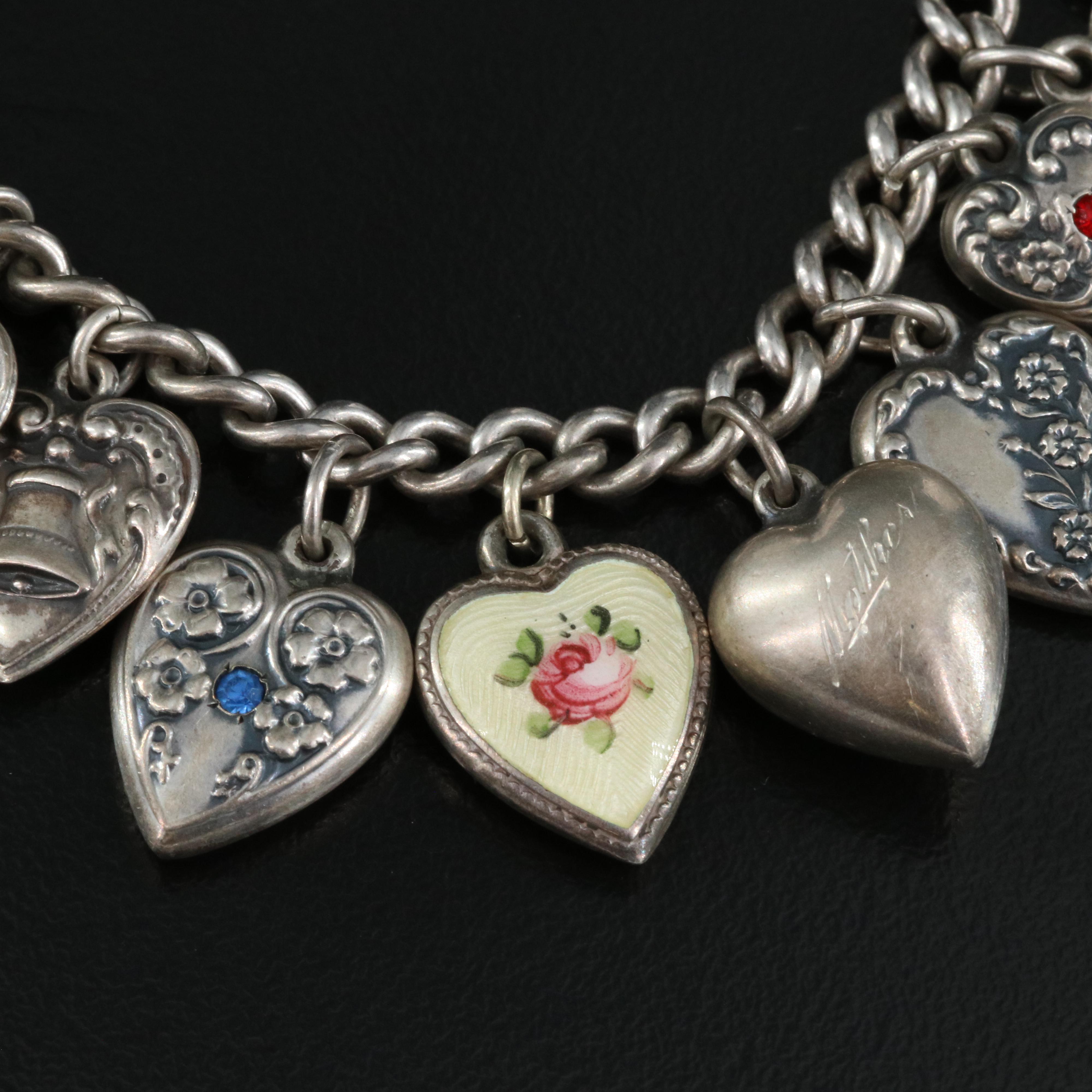 1940s Sterling Sweetheart Charm Bracelet Featuring Walter Lampl