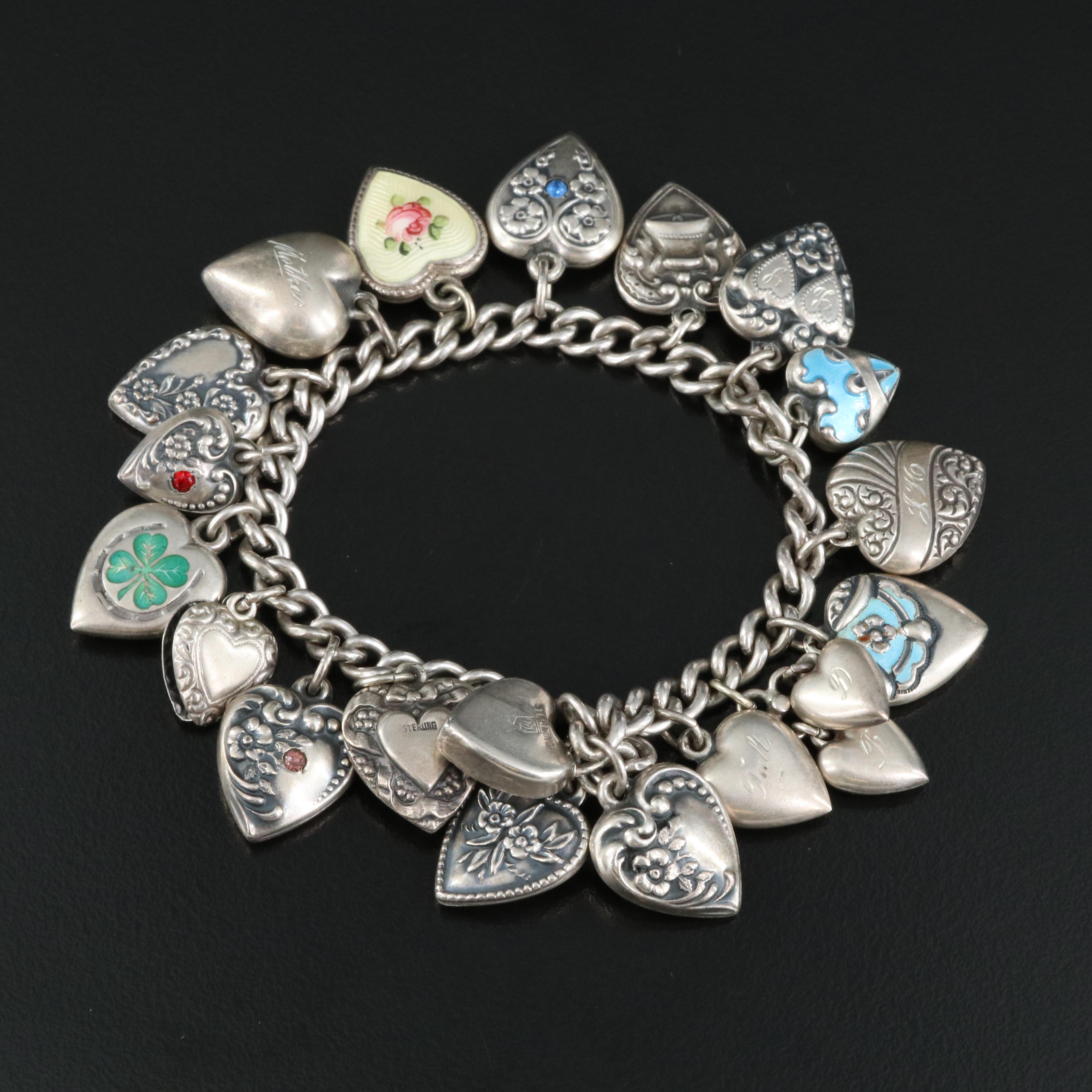 1940s Sterling Sweetheart Charm Bracelet Featuring Walter Lampl