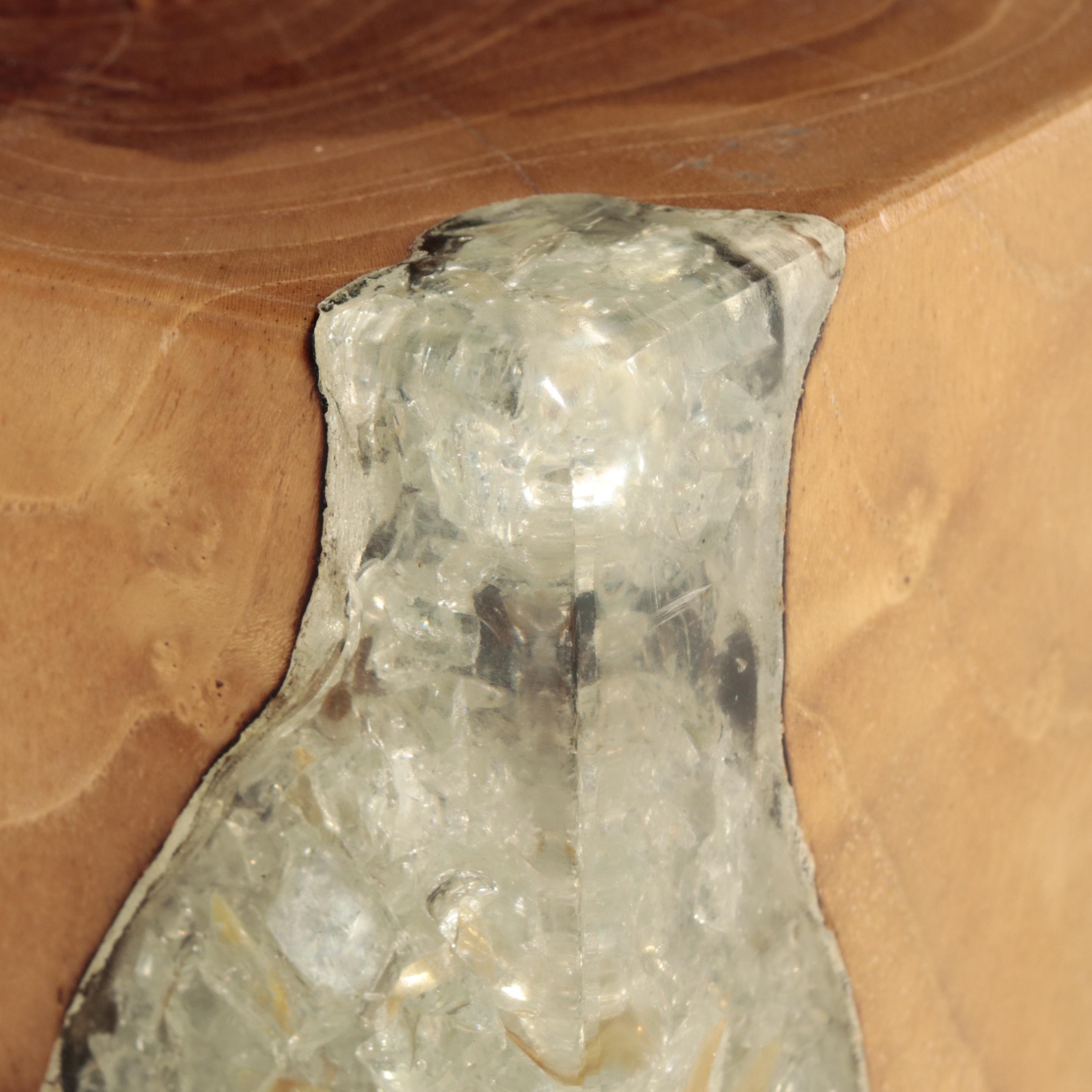 Small Cross-Cut Wood Side Table with Acrylic-Filled Legs