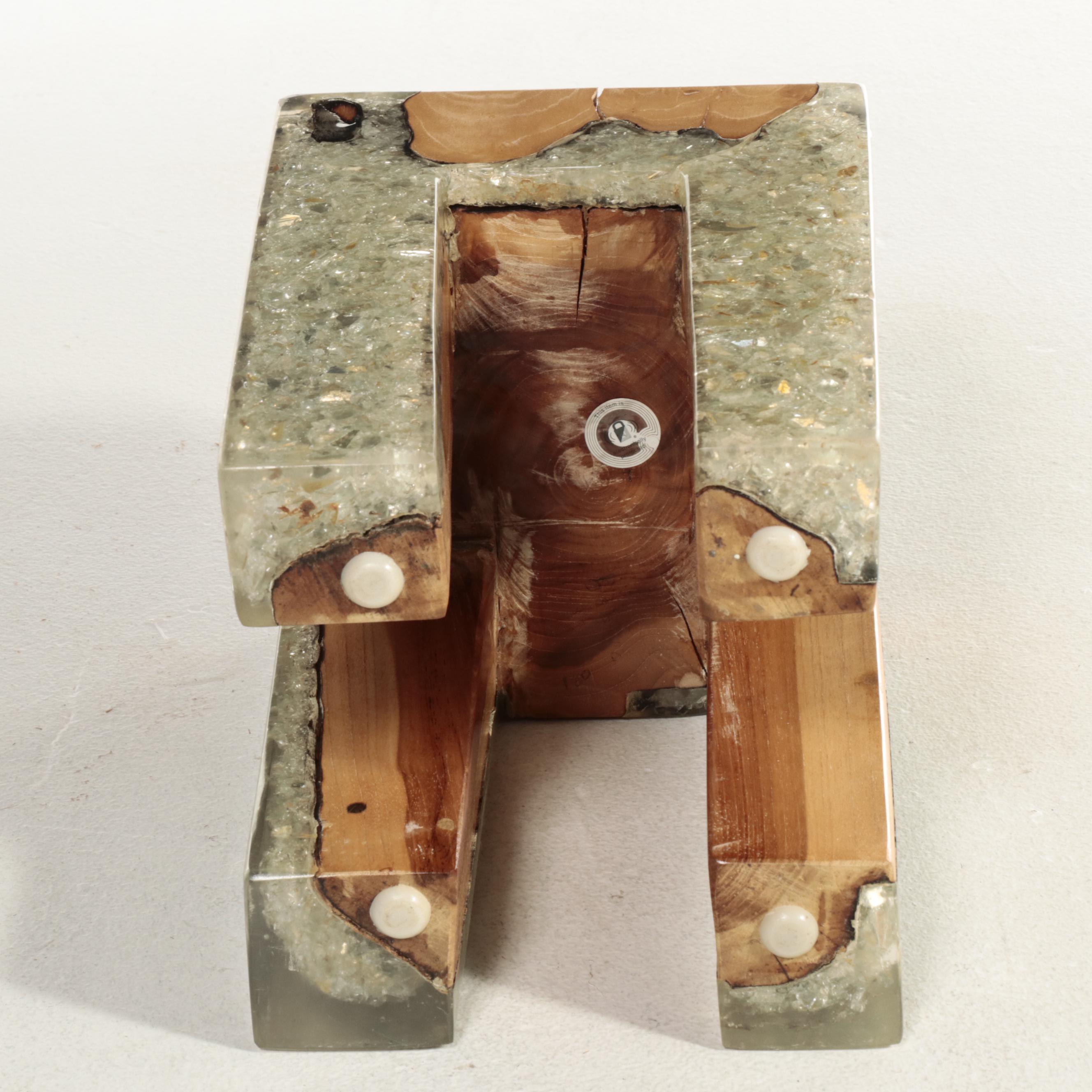 Small Cross-Cut Wood Side Table with Acrylic-Filled Legs