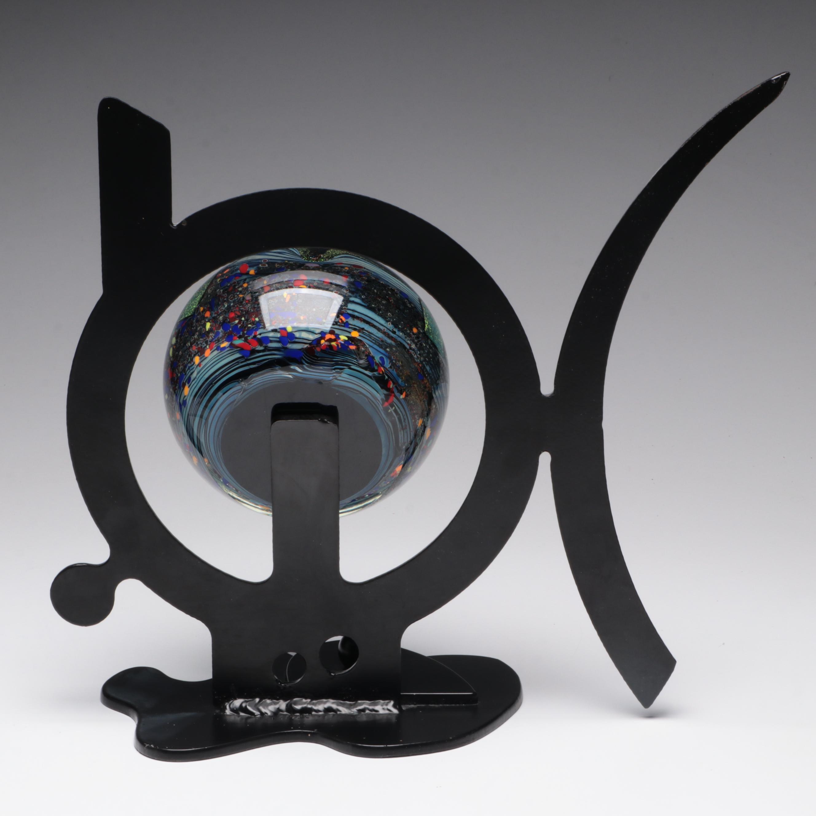 Rollin Karg Abstract Metal and Dichroic Art Glass Sculpture, 2006