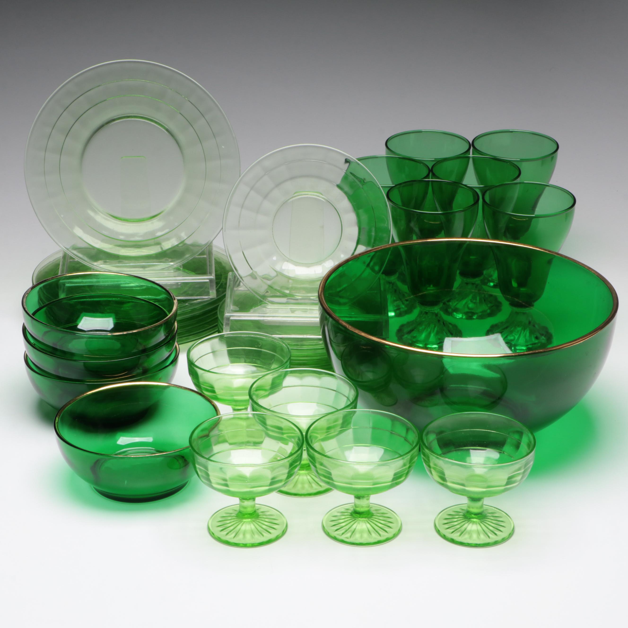 Uranium and Other Green Glass Dinnerware and Stemware